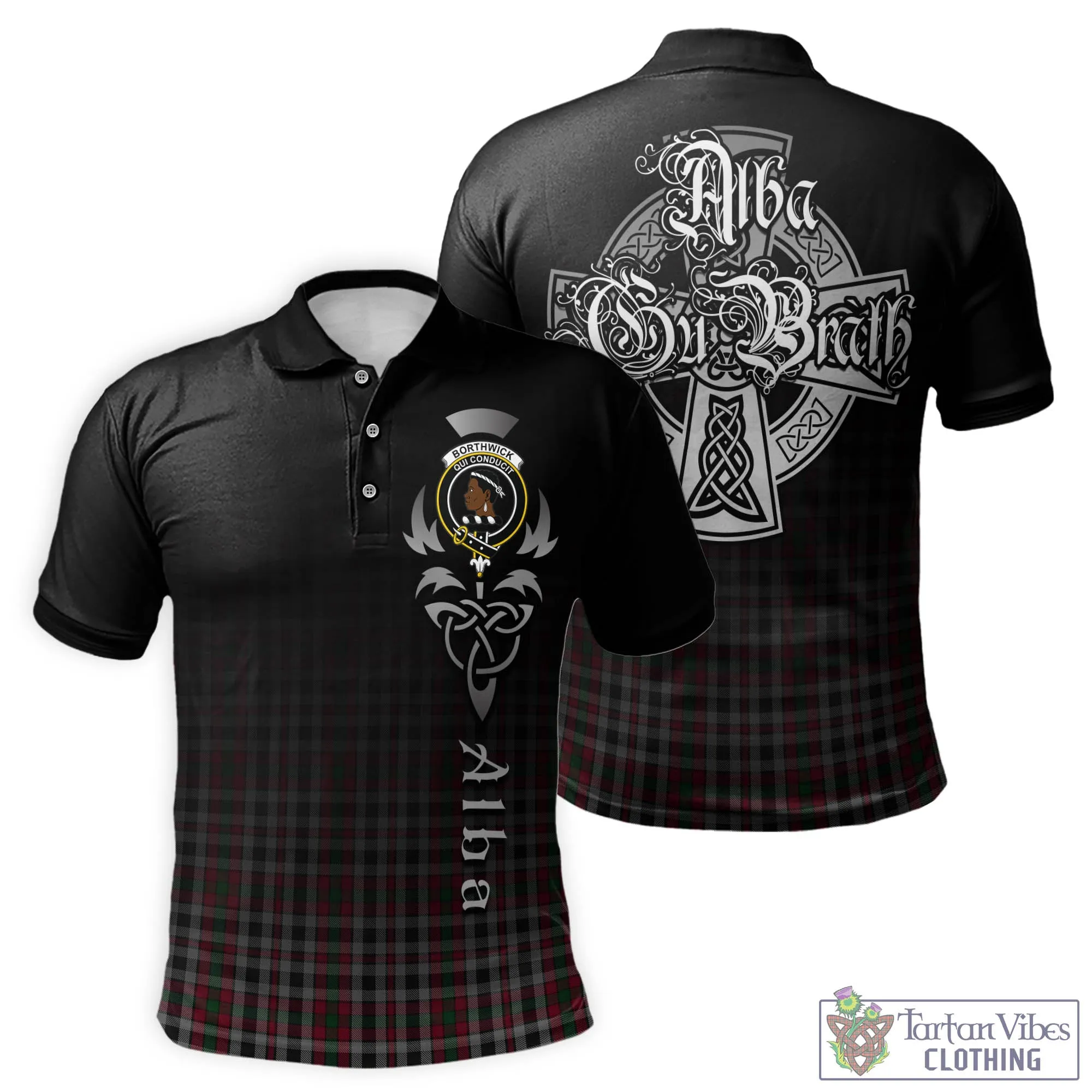 Borthwick Tartan Polo Shirt Featuring Alba Gu Brath Family Crest Celtic Inspired