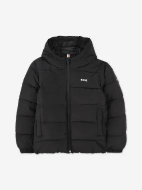 BOSS Boys Logo Puffer Jacket in Black