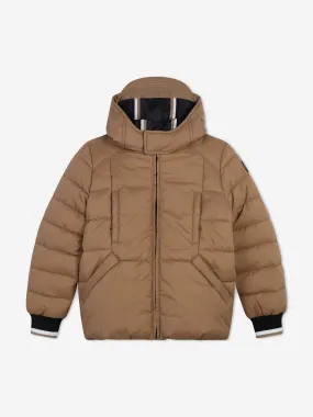 BOSS Boys Logo Puffer Jacket in Brown