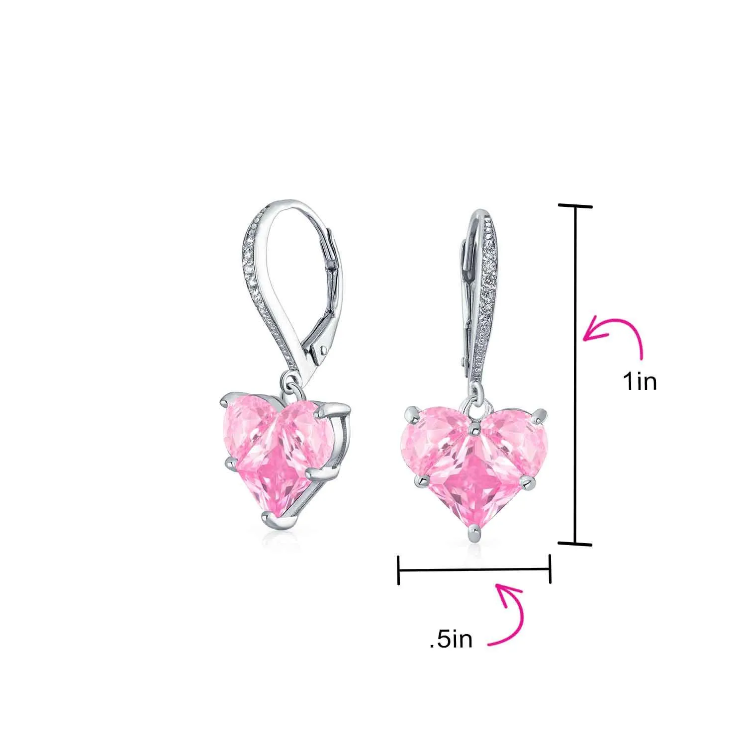 Bridal 4CT Heart Dangle Lever back Earrings AAA CZ .925 Sterling Silver