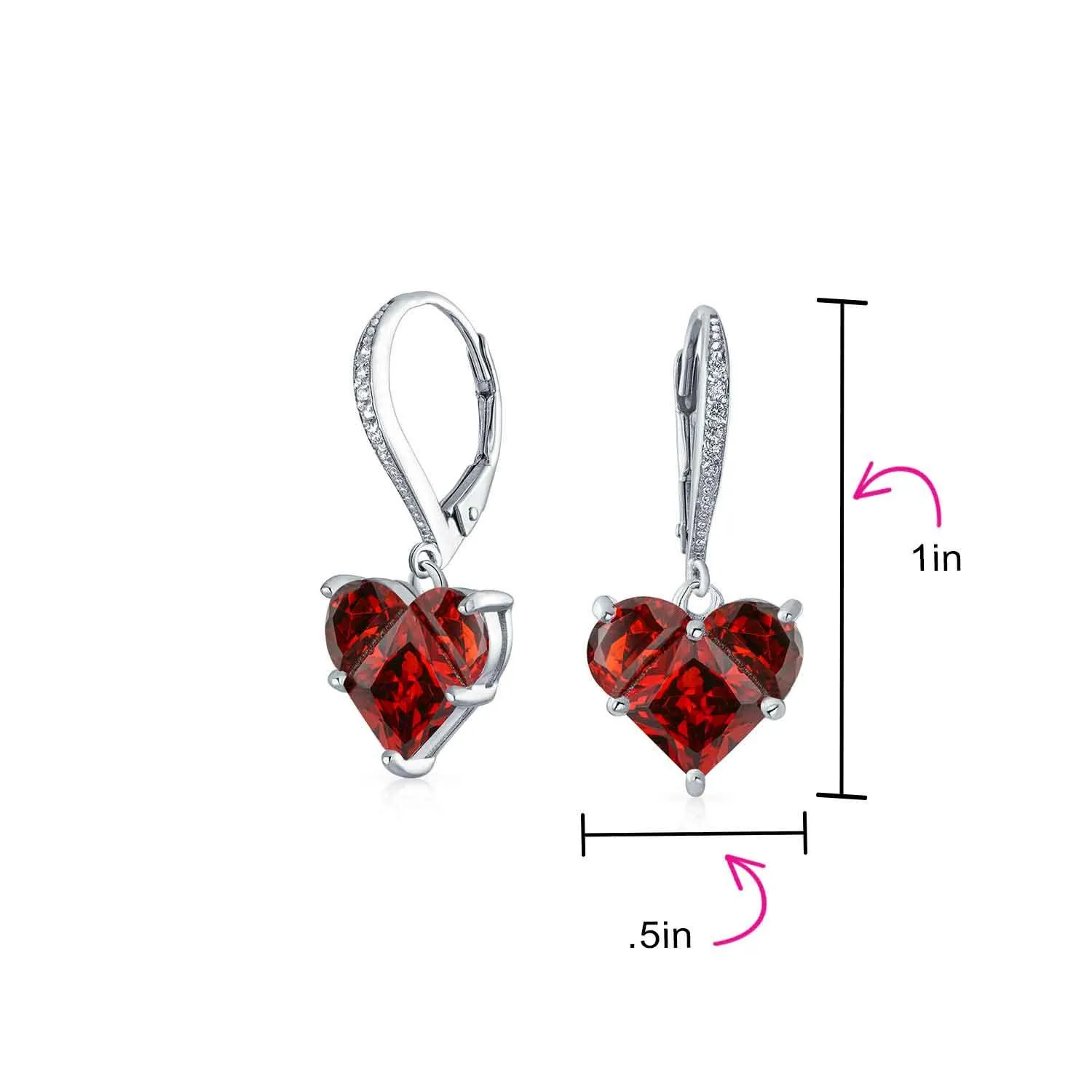 Bridal 4CT Heart Dangle Lever back Earrings AAA CZ .925 Sterling Silver