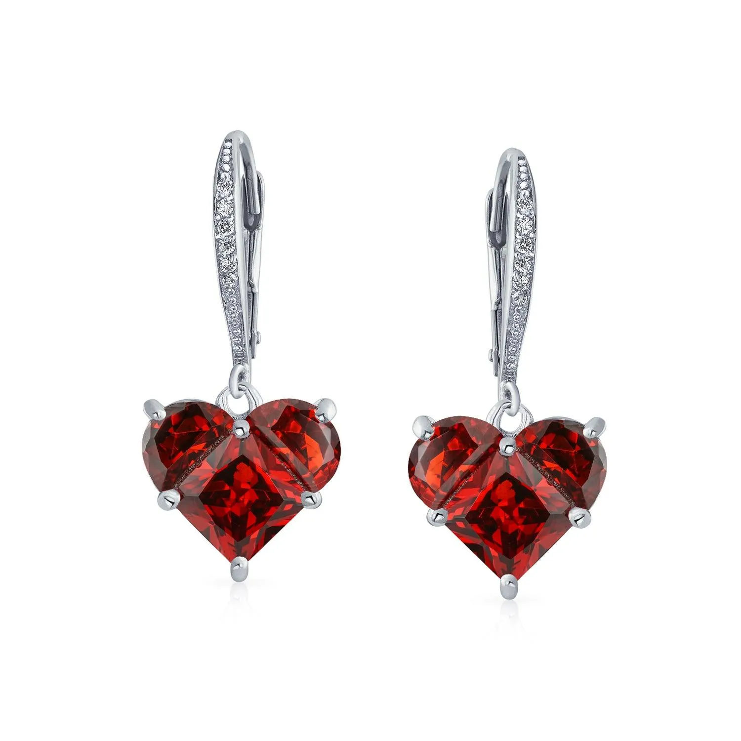 Bridal 4CT Heart Dangle Lever back Earrings AAA CZ .925 Sterling Silver