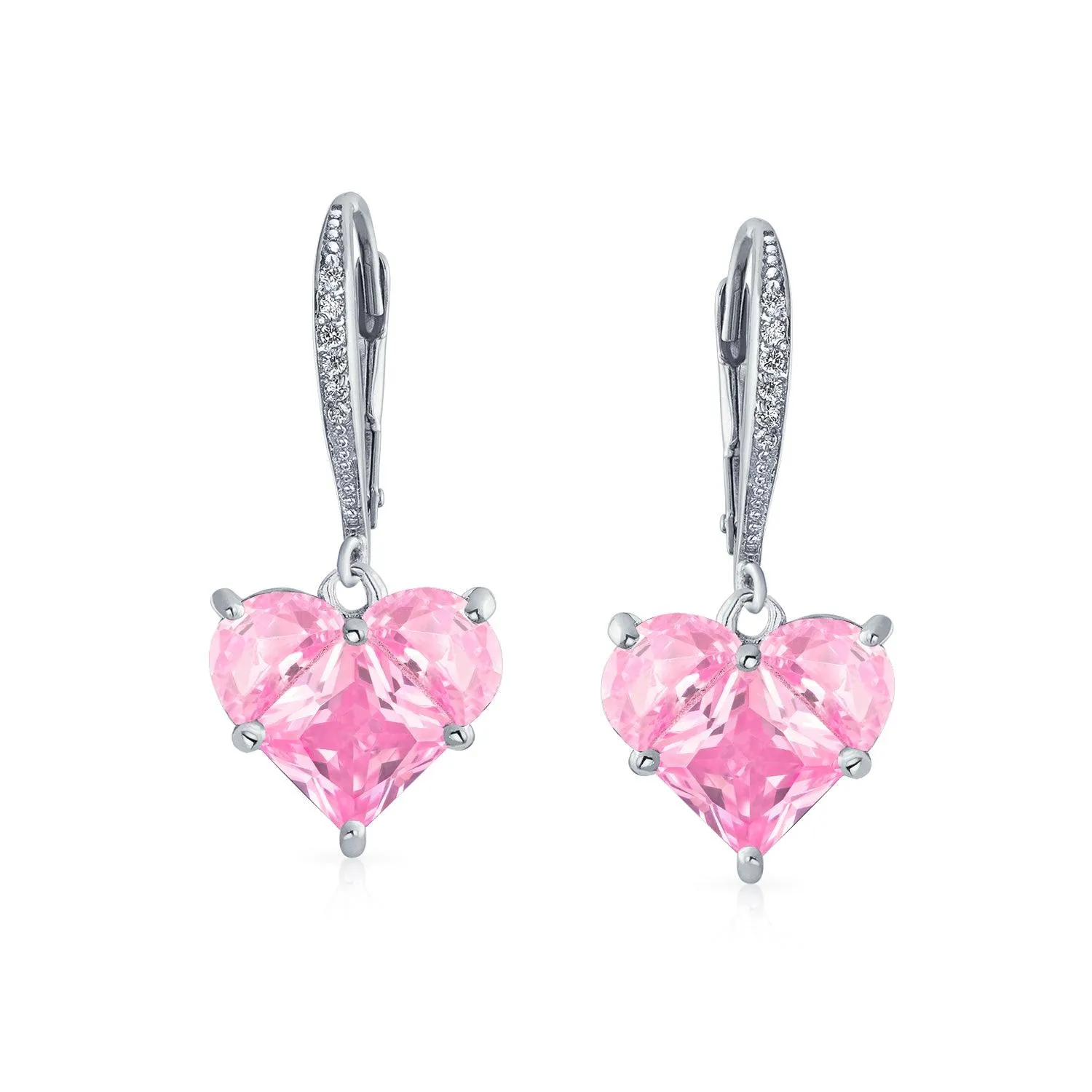 Bridal 4CT Heart Dangle Lever back Earrings AAA CZ .925 Sterling Silver