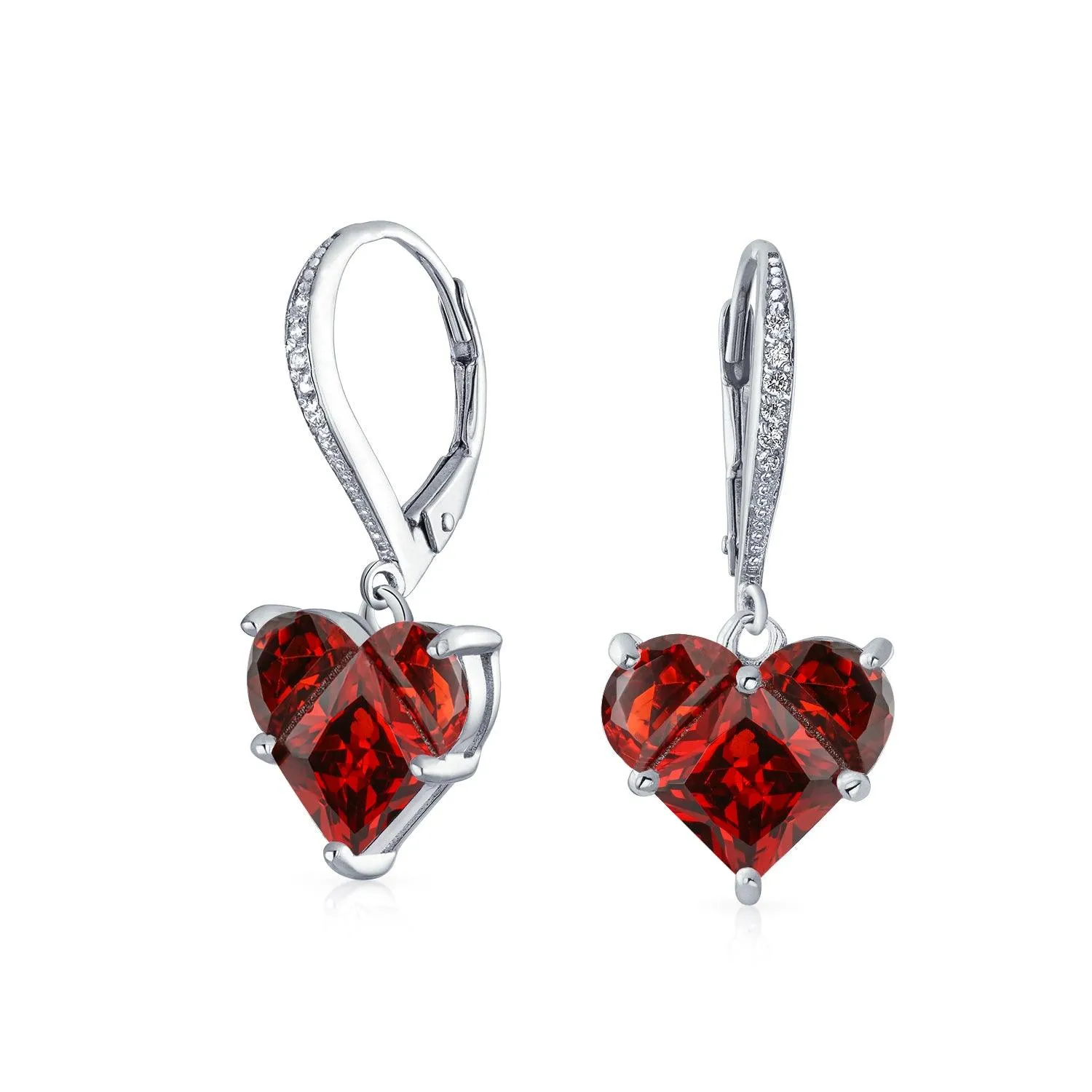 Bridal 4CT Heart Dangle Lever back Earrings AAA CZ .925 Sterling Silver