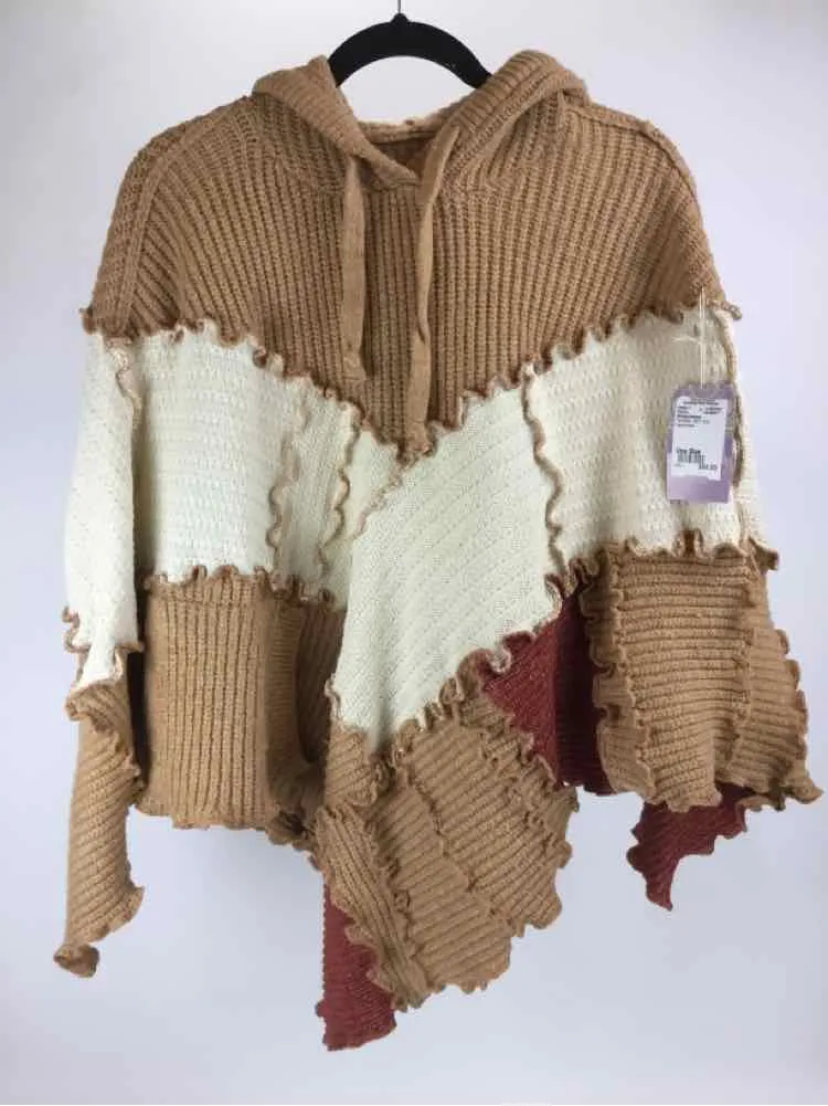 BrisingDesigns Size One Size Tan/Red NWT Knit Handmade Poncho