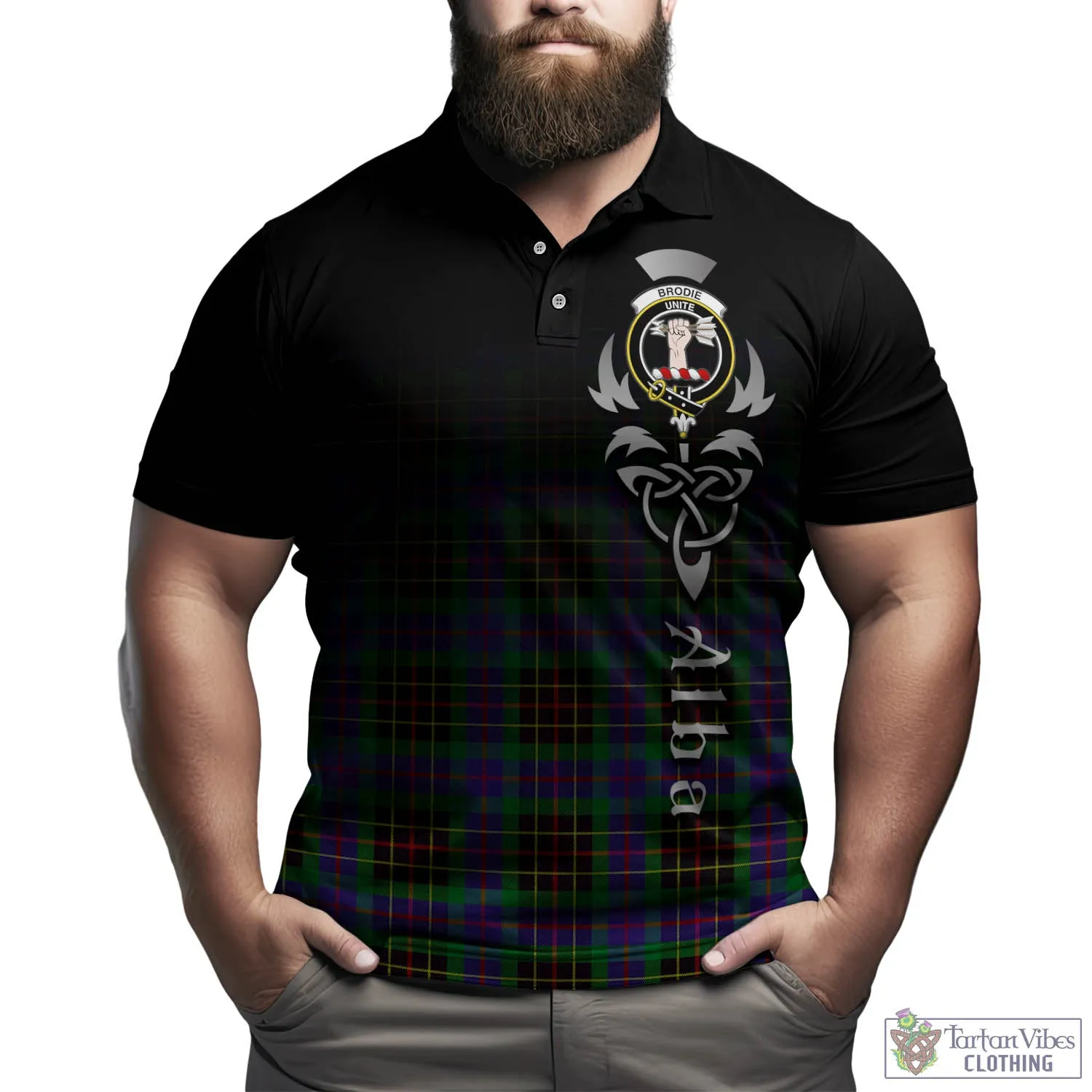 Brodie Hunting Modern Tartan Polo Shirt Featuring Alba Gu Brath Family Crest Celtic Inspired