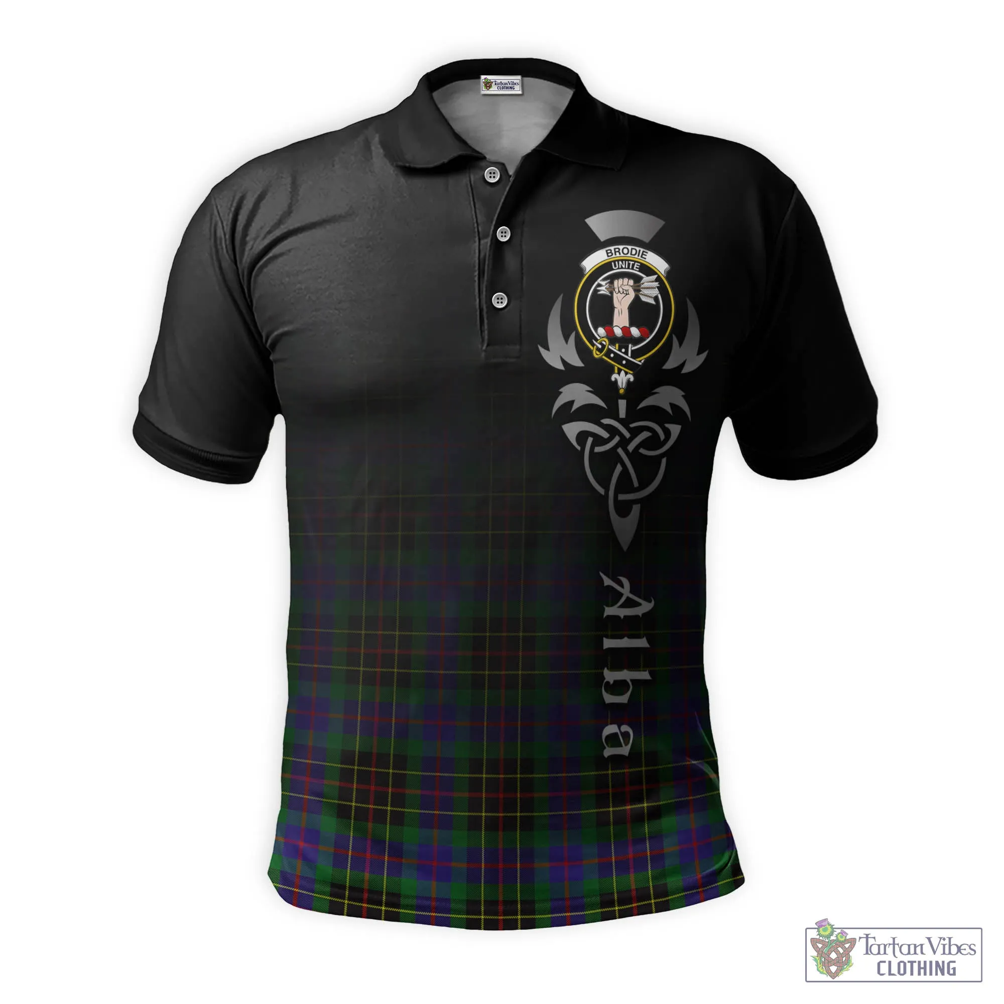 Brodie Hunting Modern Tartan Polo Shirt Featuring Alba Gu Brath Family Crest Celtic Inspired