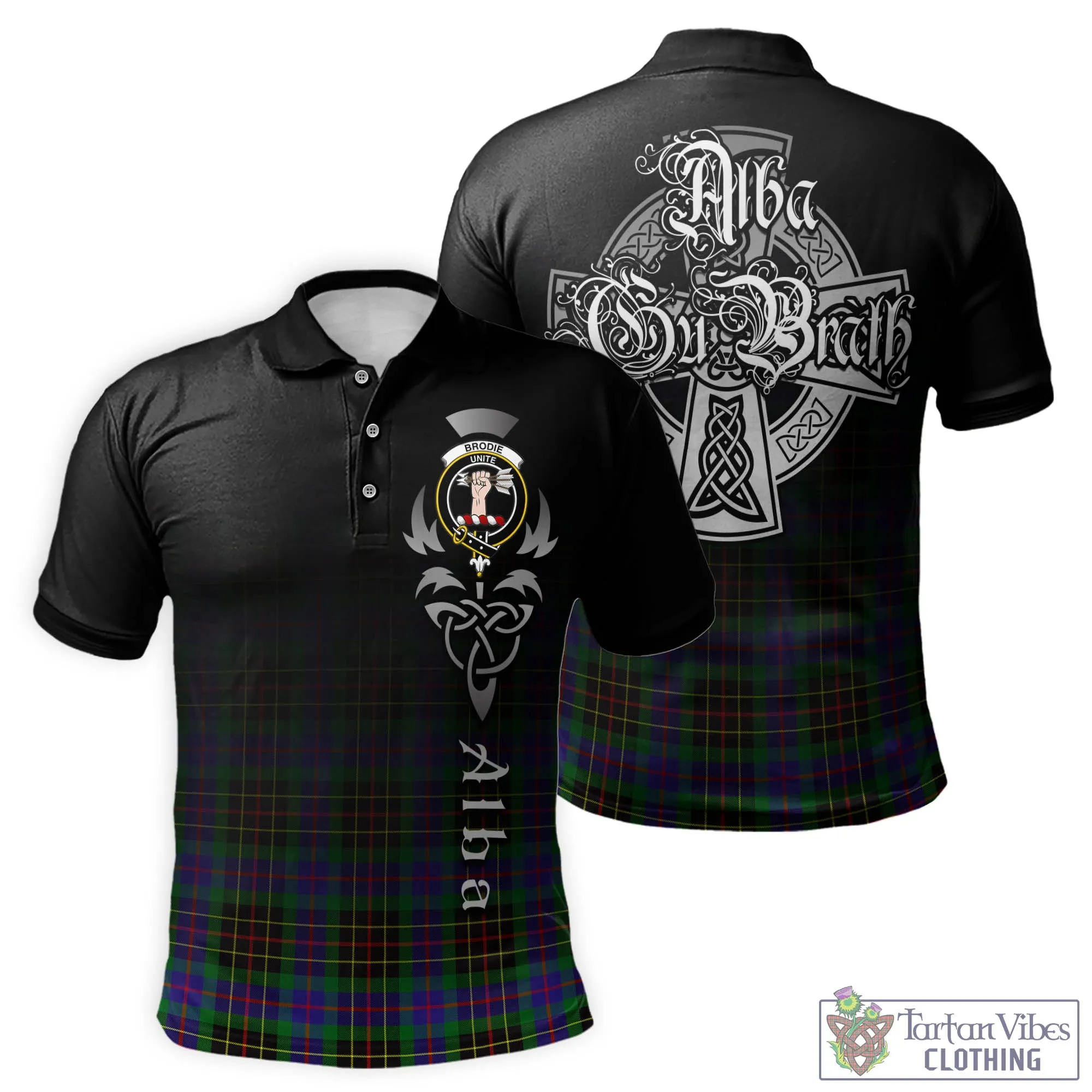 Brodie Hunting Modern Tartan Polo Shirt Featuring Alba Gu Brath Family Crest Celtic Inspired