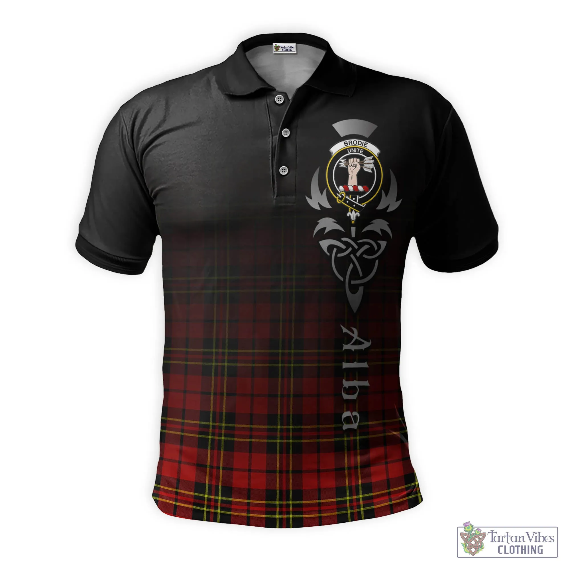 Brodie Modern Tartan Polo Shirt Featuring Alba Gu Brath Family Crest Celtic Inspired