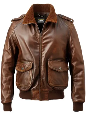 Brown Aviator Men Leather Bomber Distressed Jacket