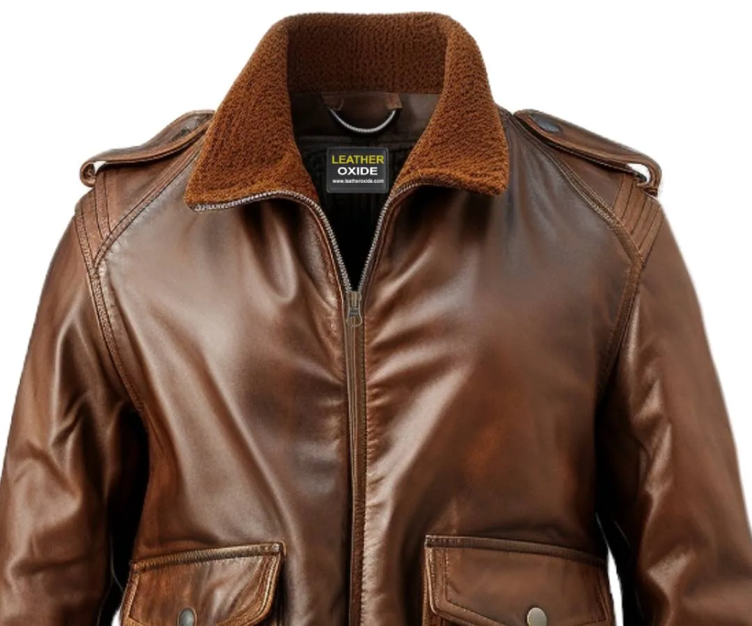 Brown Aviator Men Leather Bomber Distressed Jacket