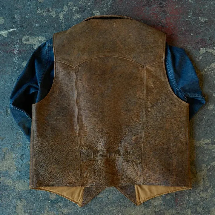 Brown Sheepskin Leather Cowboy Vest for Men