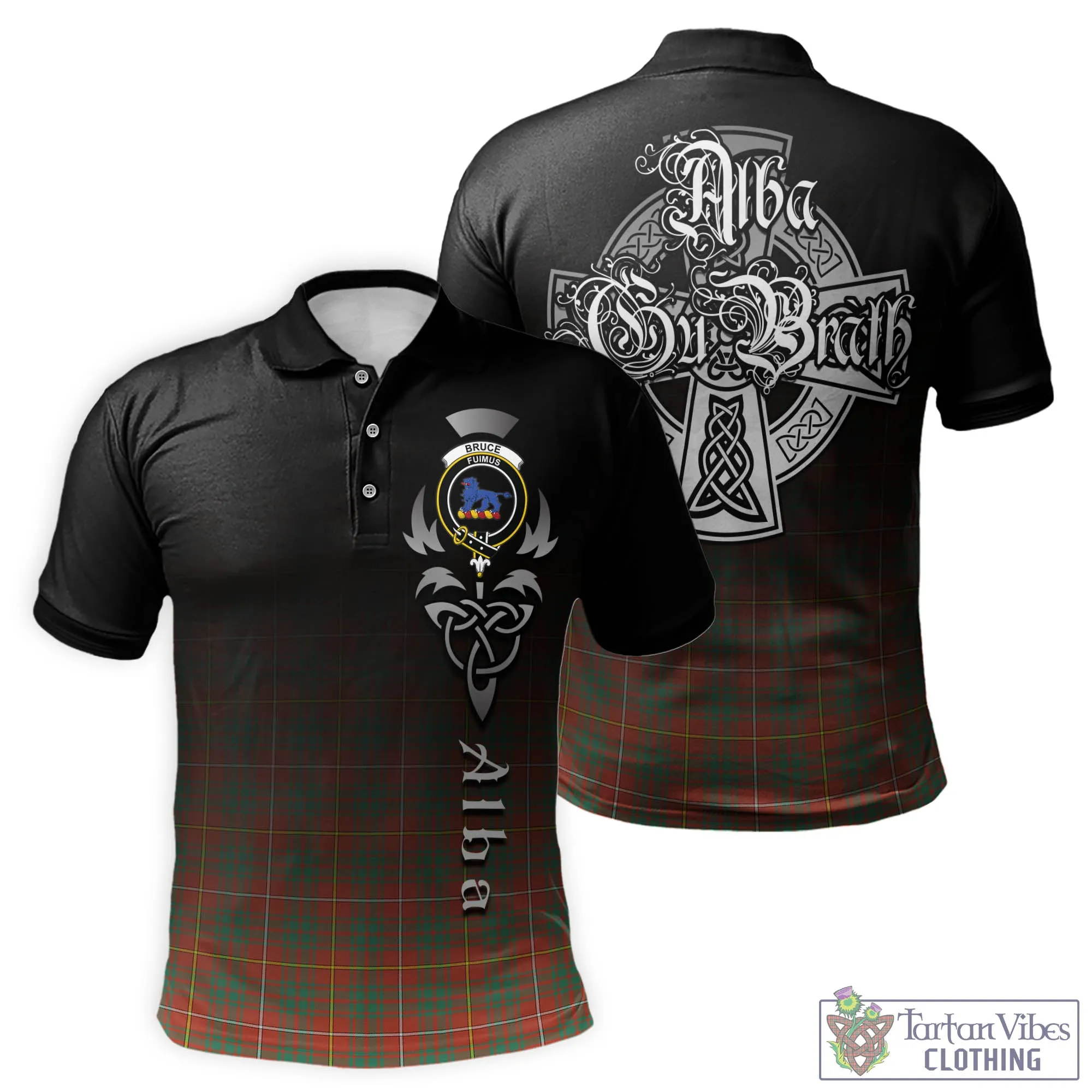 Bruce Ancient Tartan Polo Shirt Featuring Alba Gu Brath Family Crest Celtic Inspired