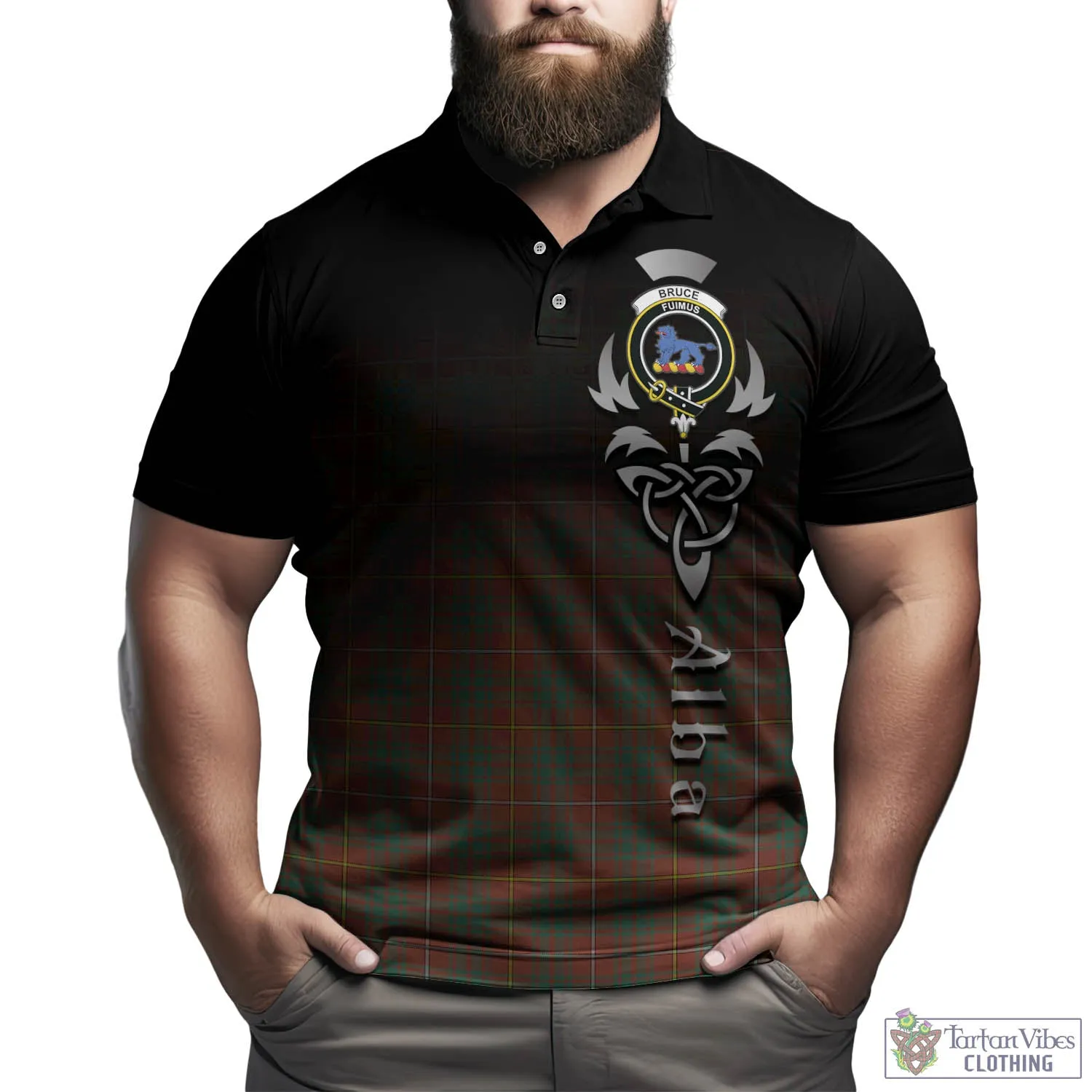 Bruce Ancient Tartan Polo Shirt Featuring Alba Gu Brath Family Crest Celtic Inspired