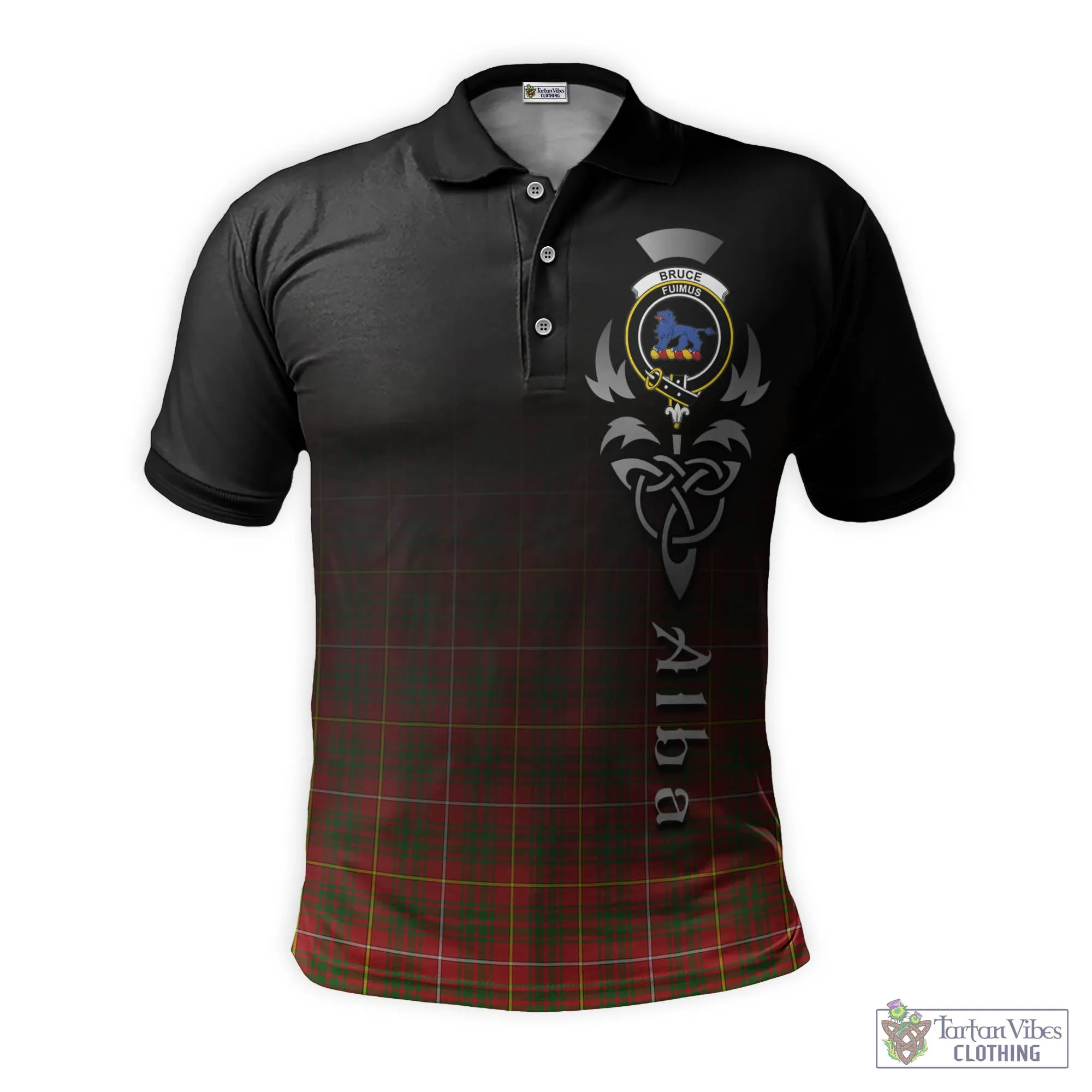 Bruce Modern Tartan Polo Shirt Featuring Alba Gu Brath Family Crest Celtic Inspired