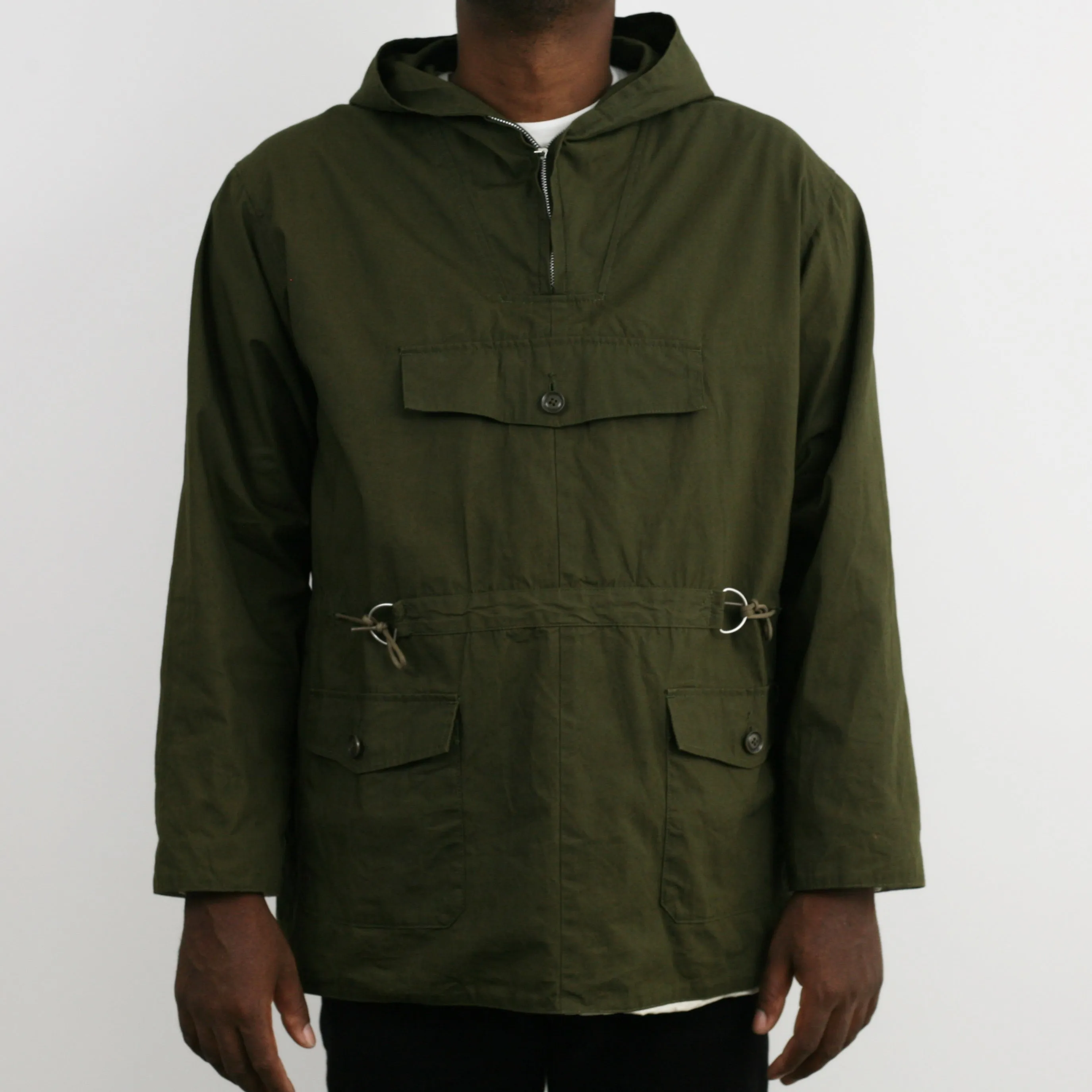 Brush High Density Water-Repellant Cotton Poplin Anorak in Forest Green