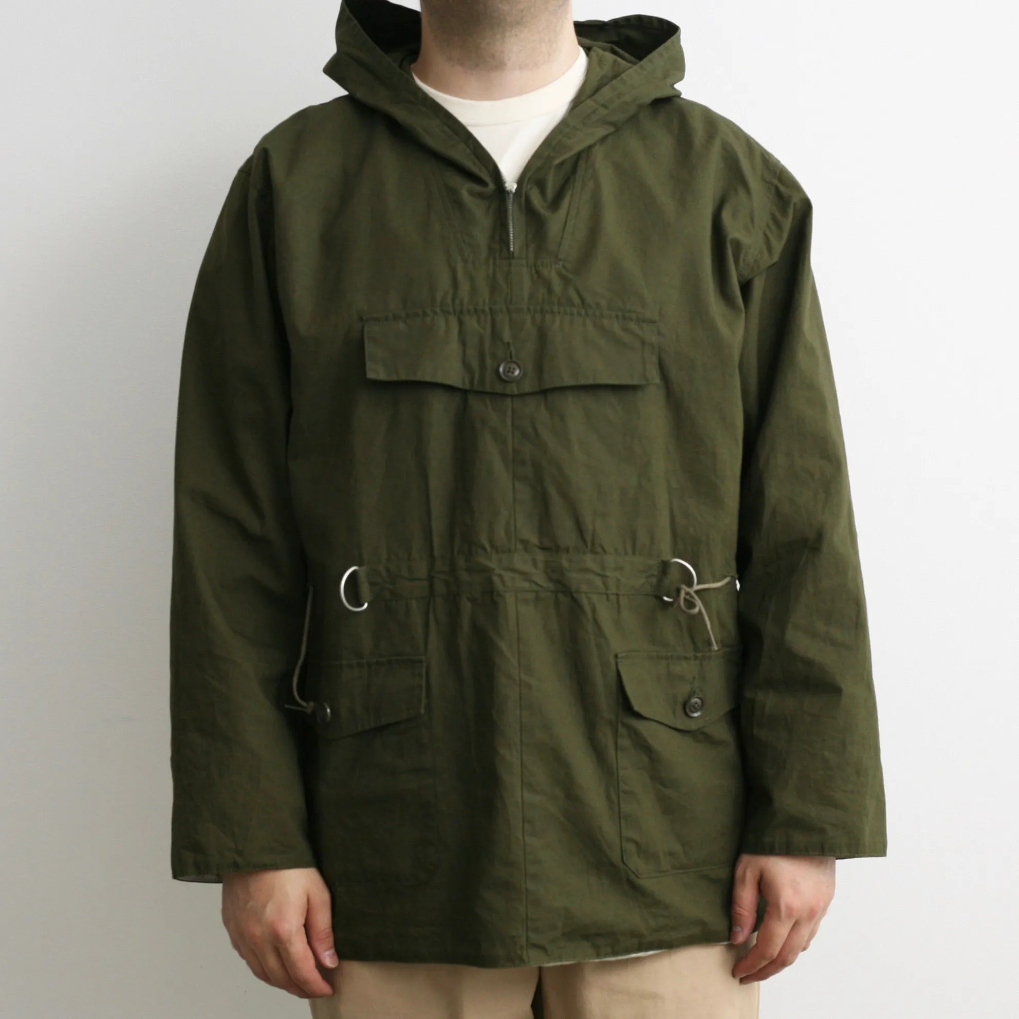 Brush High Density Water-Repellant Cotton Poplin Anorak in Forest Green