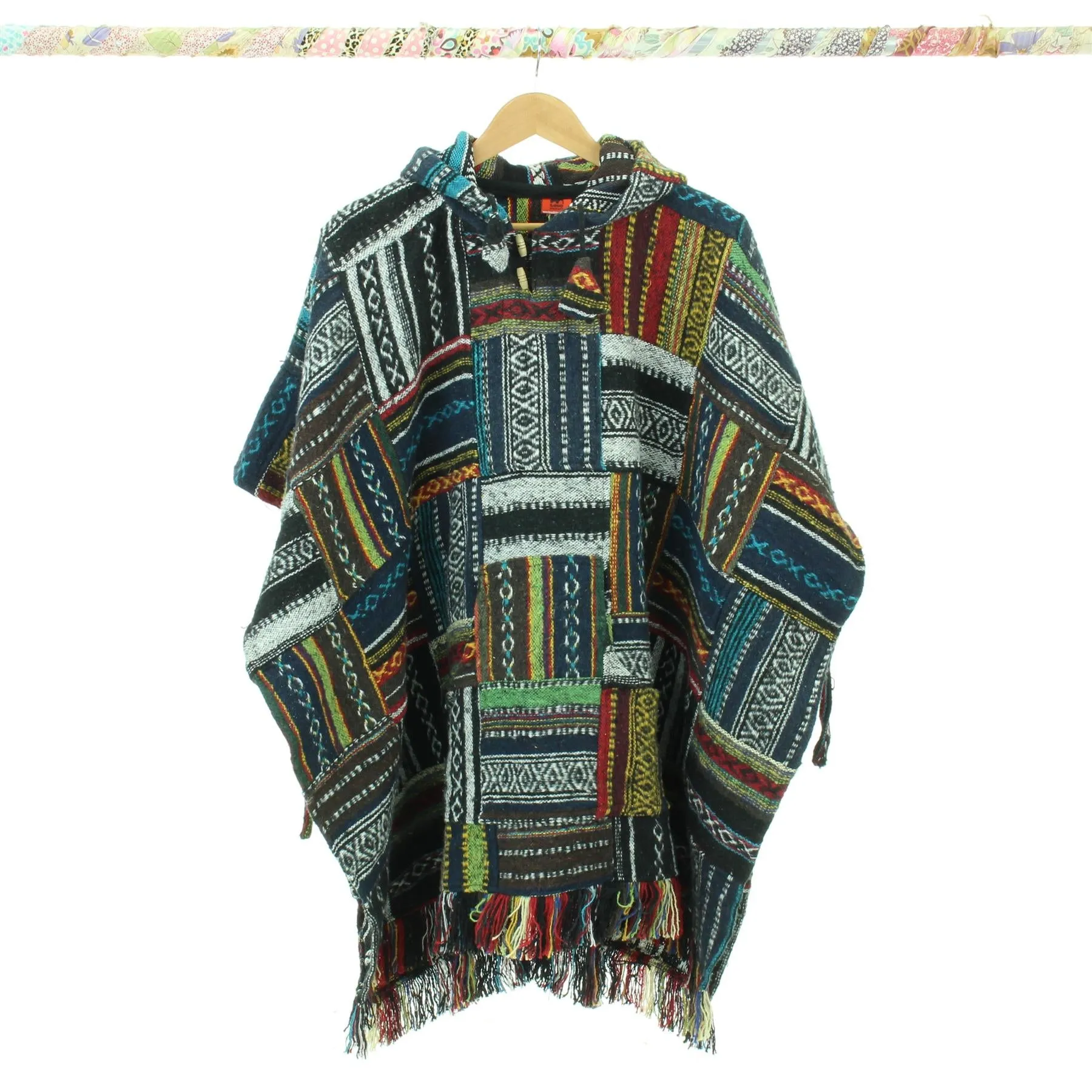 Brushed Cotton Hooded Poncho - Patchwork