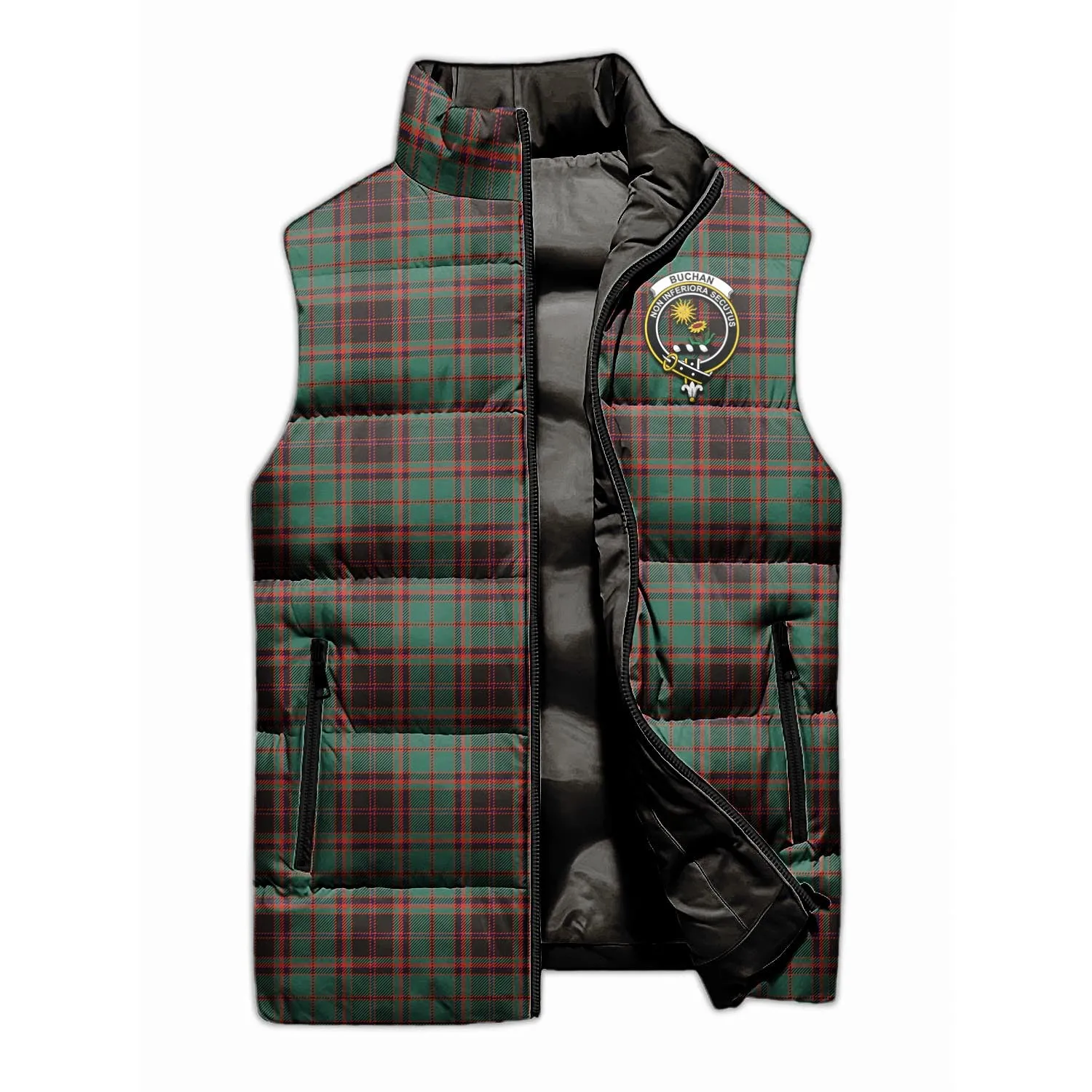 Buchan Ancient Tartan Sleeveless Puffer Jacket with Family Crest