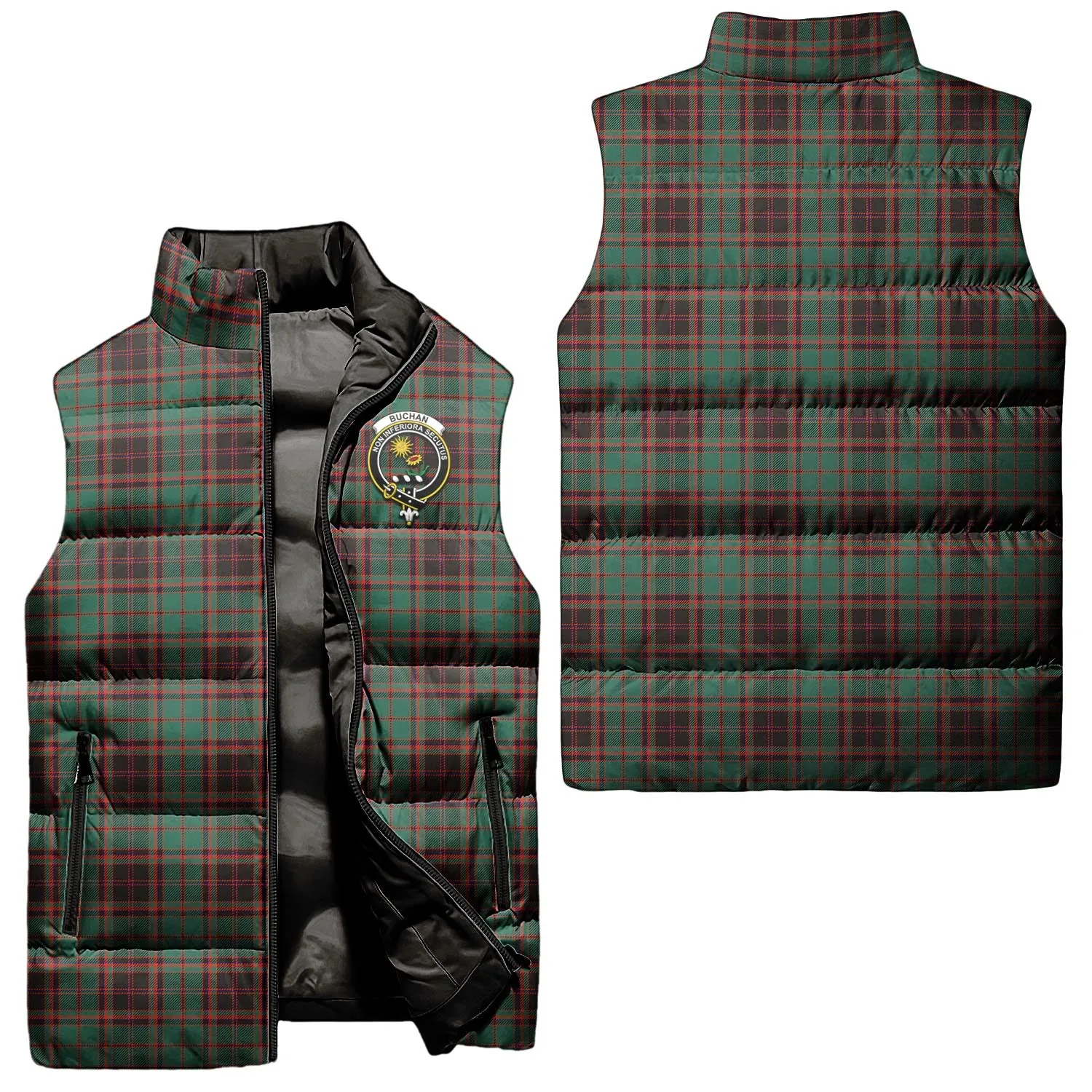 Buchan Ancient Tartan Sleeveless Puffer Jacket with Family Crest