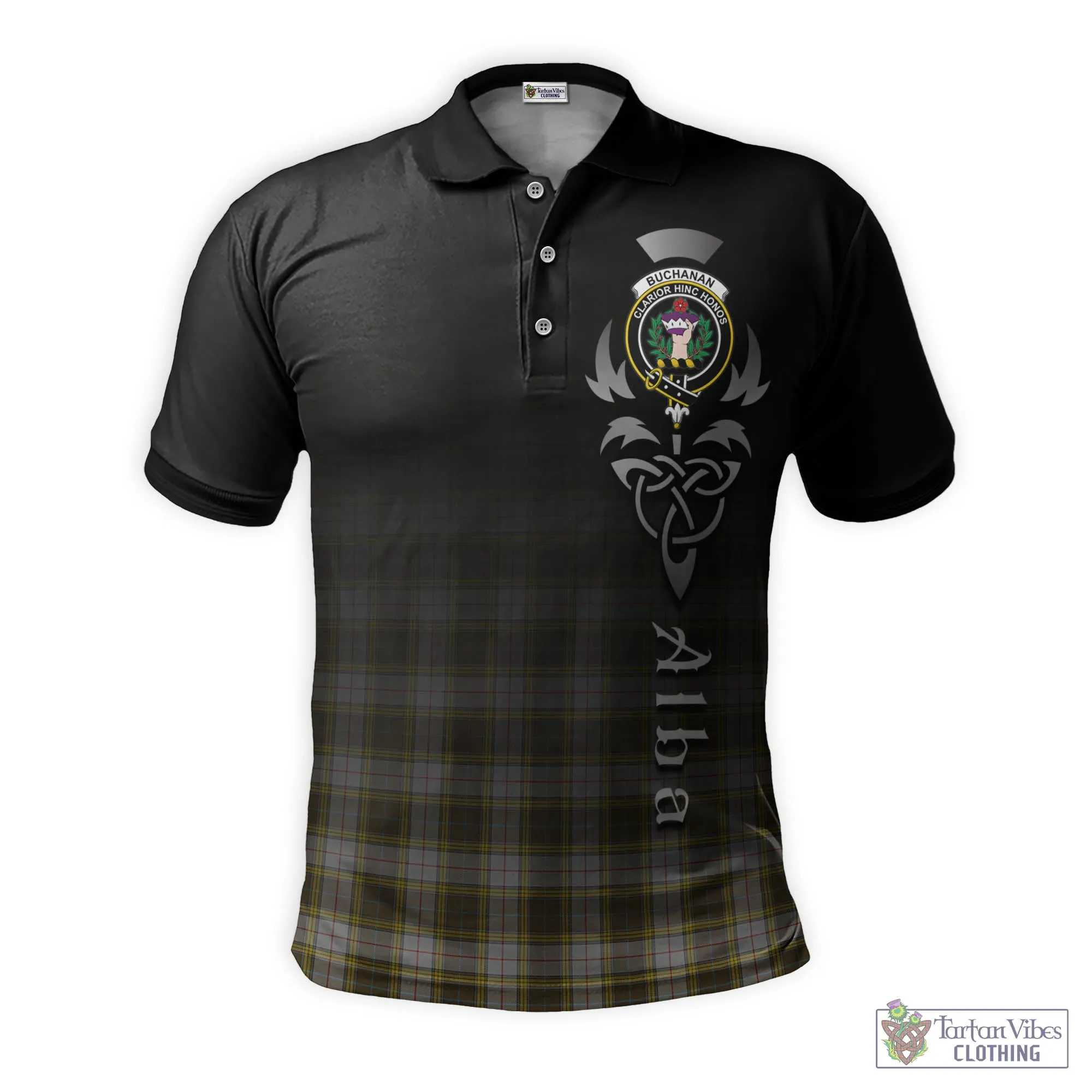 Buchanan Dress Tartan Polo Shirt Featuring Alba Gu Brath Family Crest Celtic Inspired