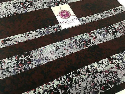 Burgundy and Lilac striped floral Dull Moss Crepe High Street Fabric 58" M401-11