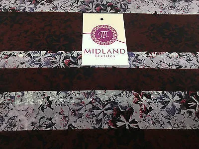 Burgundy and Lilac striped floral Dull Moss Crepe High Street Fabric 58" M401-11