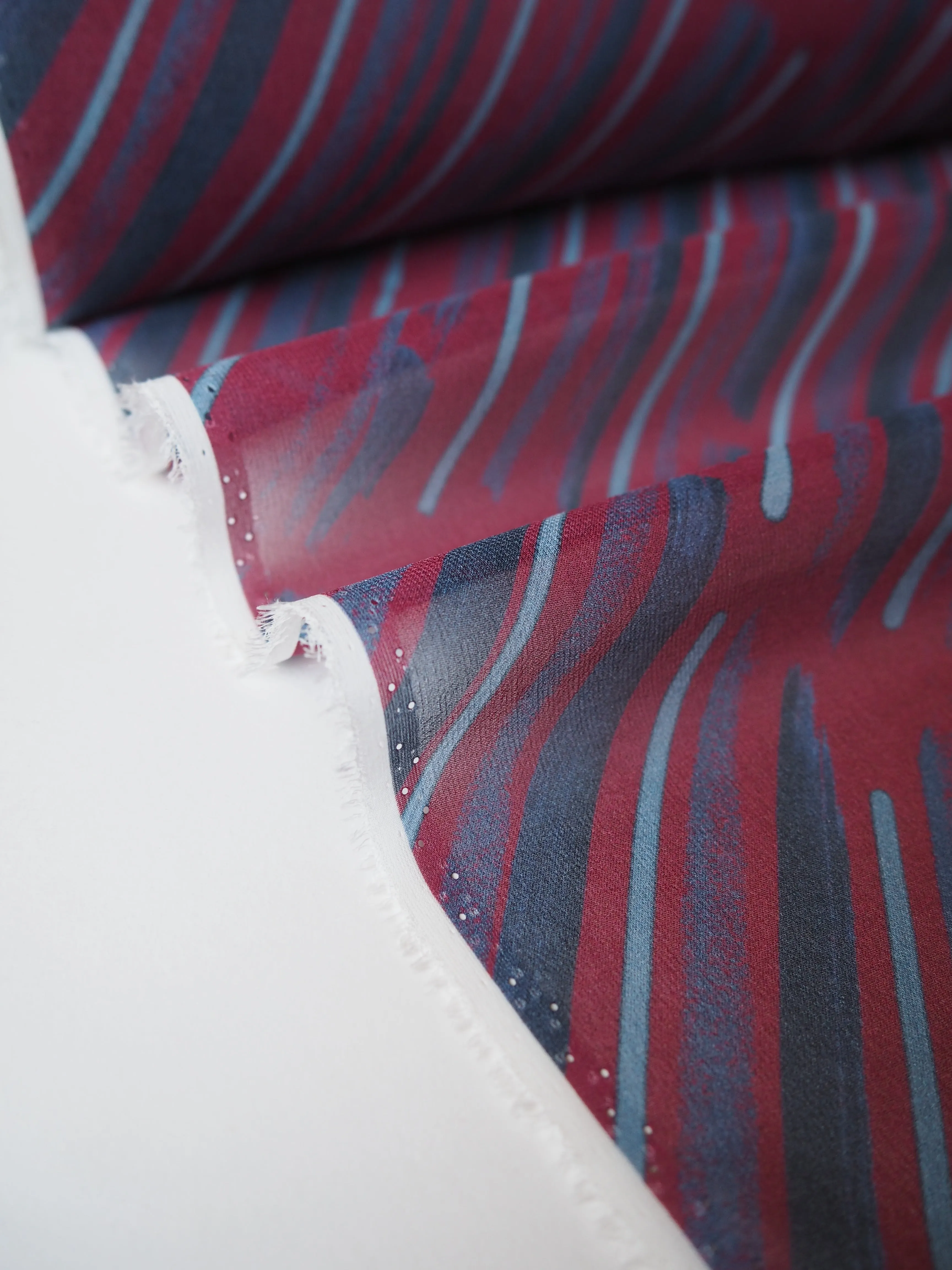 Burgundy and Navy Bias Brushstroke Chiffon