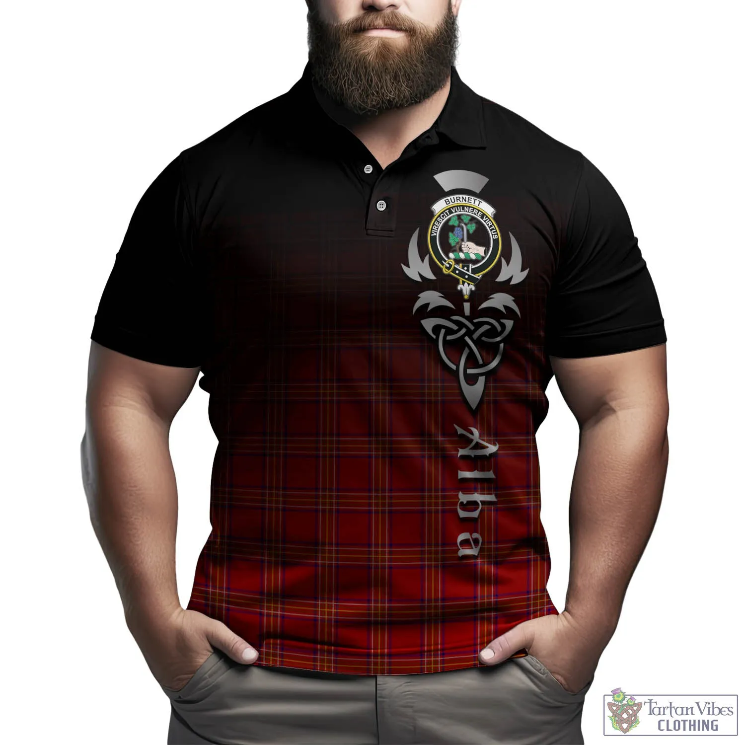 Burnett Modern Tartan Polo Shirt Featuring Alba Gu Brath Family Crest Celtic Inspired