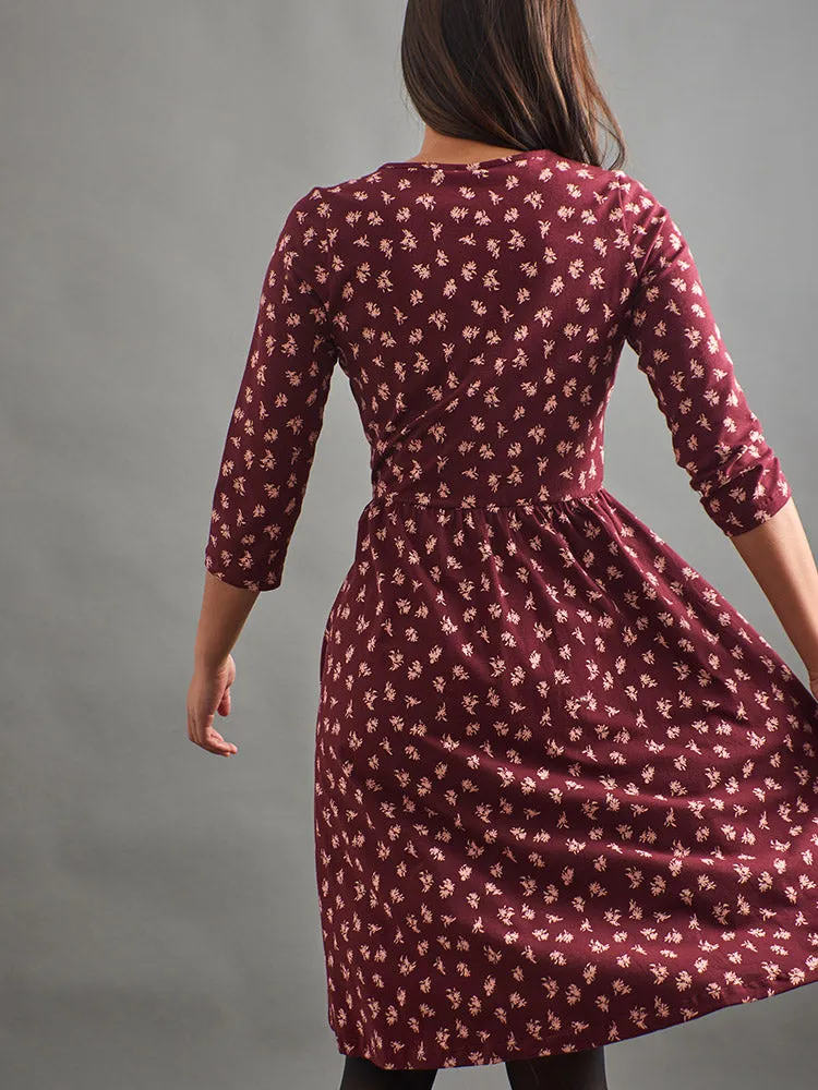 Callie Long Sleeve Wrap Dress - Burgundy Bouquet