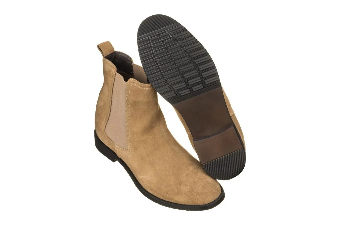 CALTO - K33091 - 2.9 Inches Taller (Khaki Brown) - Suede Chelsea Boot