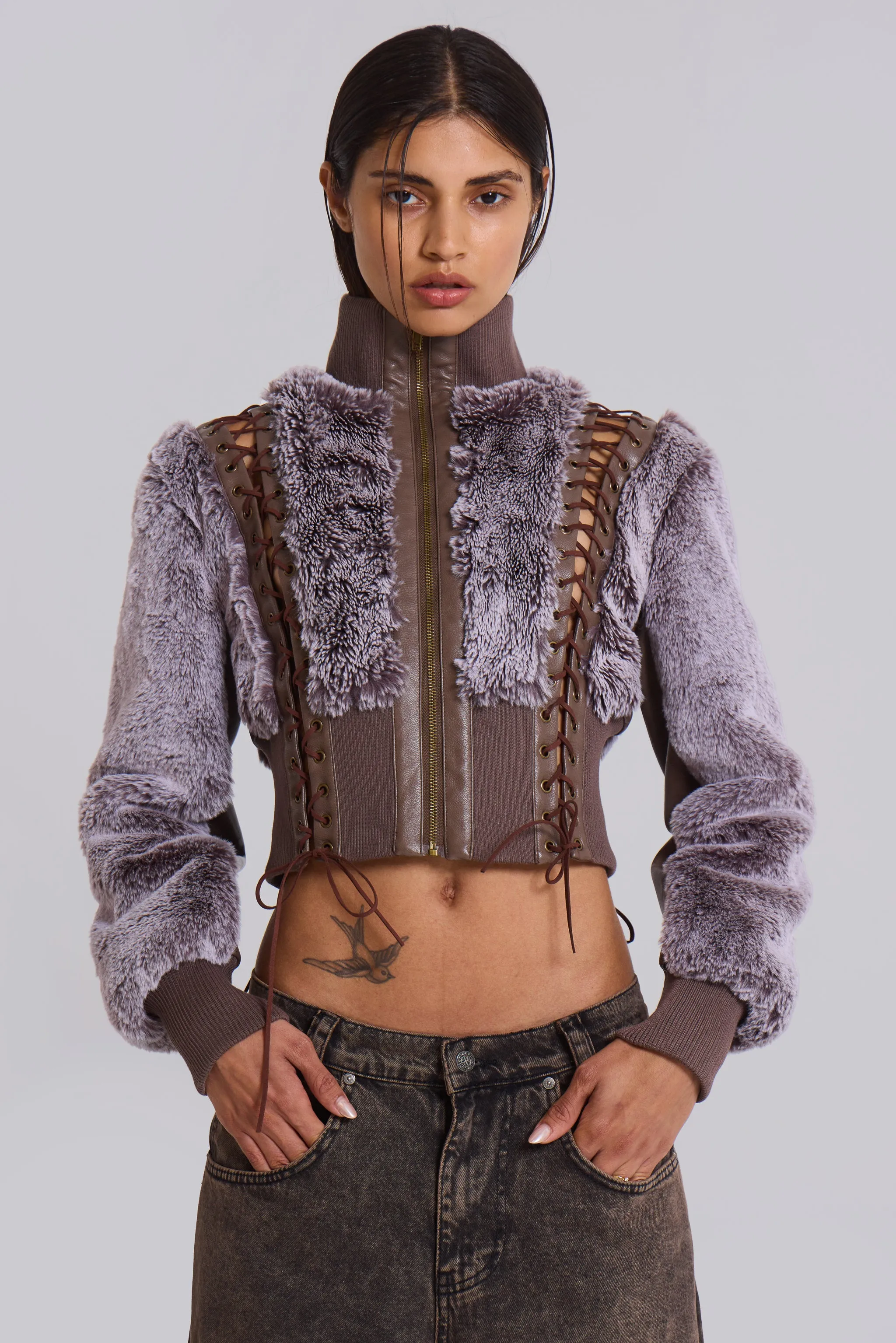 Carlotta Faux Fur Lace Up Jacket