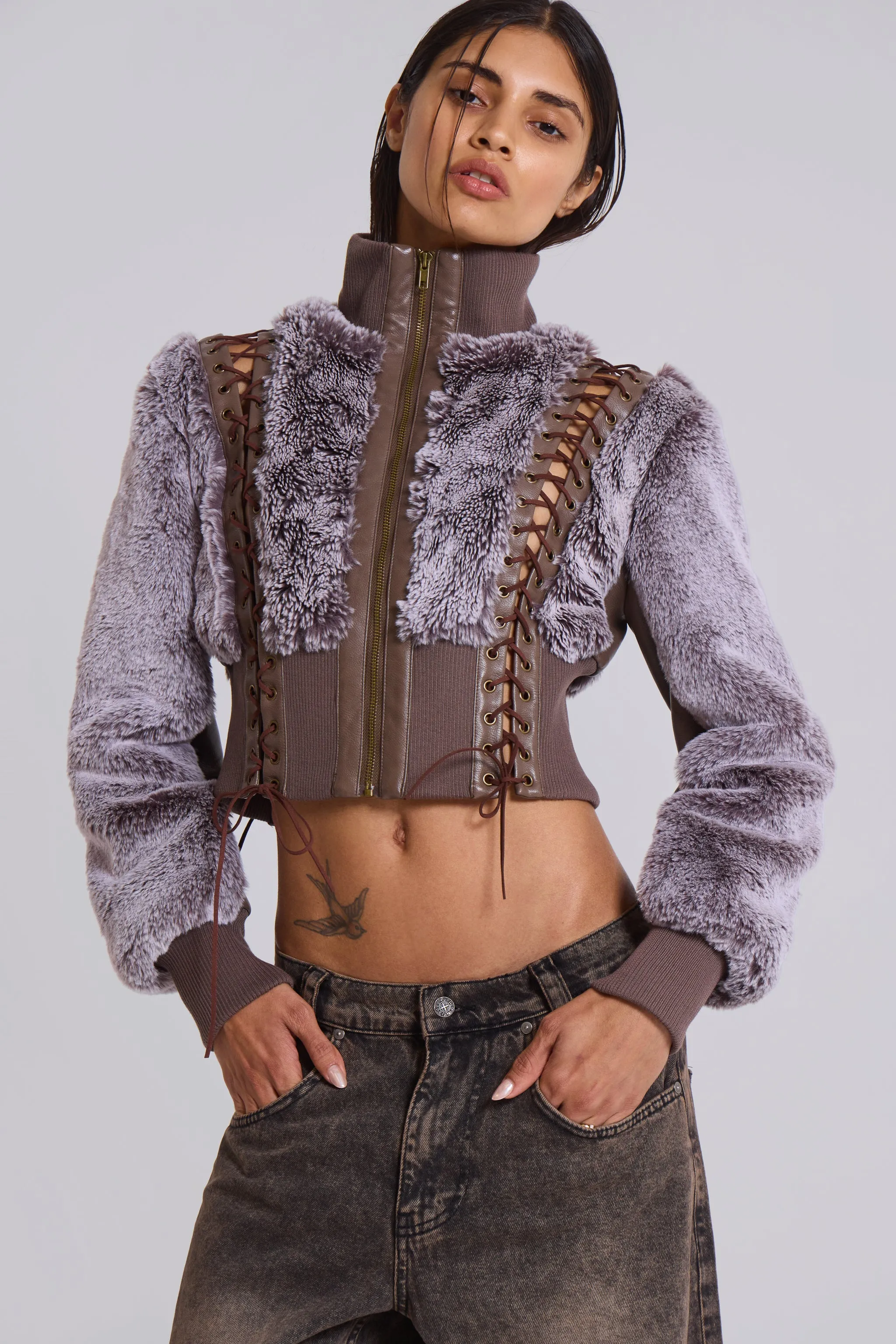 Carlotta Faux Fur Lace Up Jacket