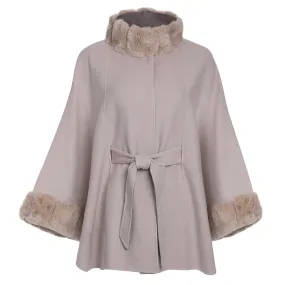 Cashmere and Wool Rex Fur Cape - Blush