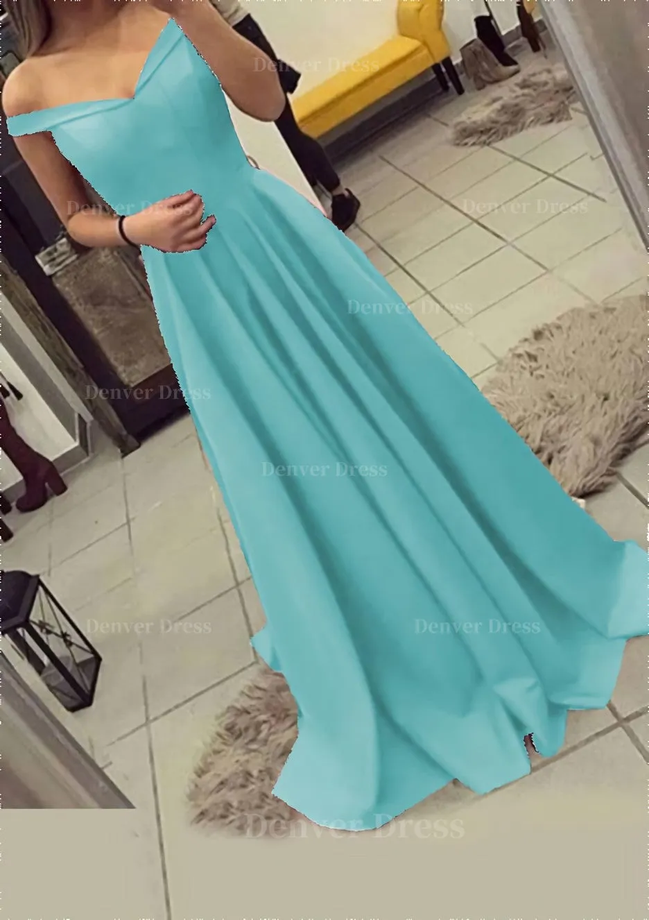 Charmeuse Prom Dress A-Line/Princess V-Neck Sweep Train