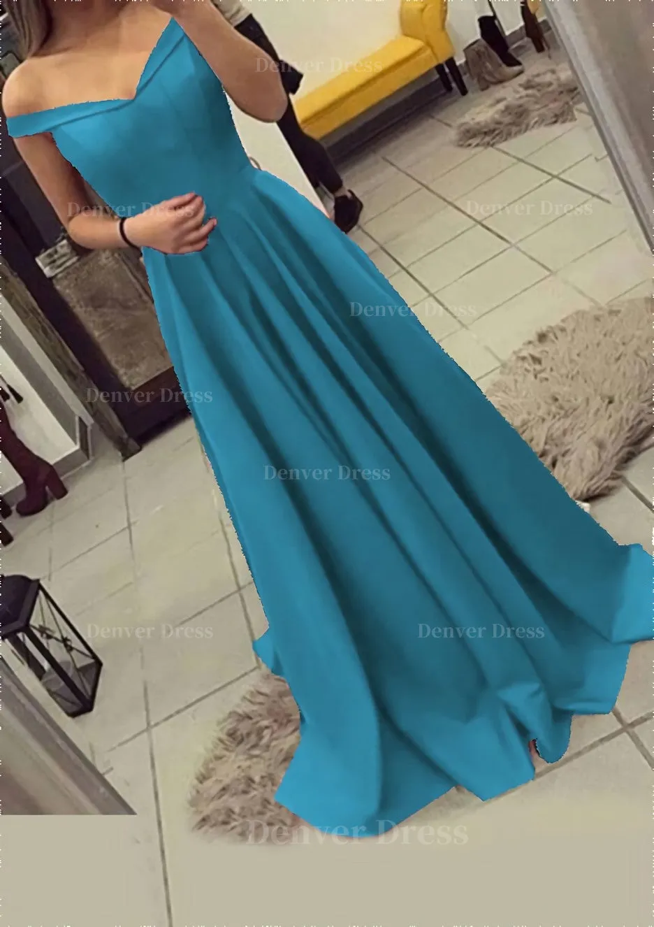 Charmeuse Prom Dress A-Line/Princess V-Neck Sweep Train