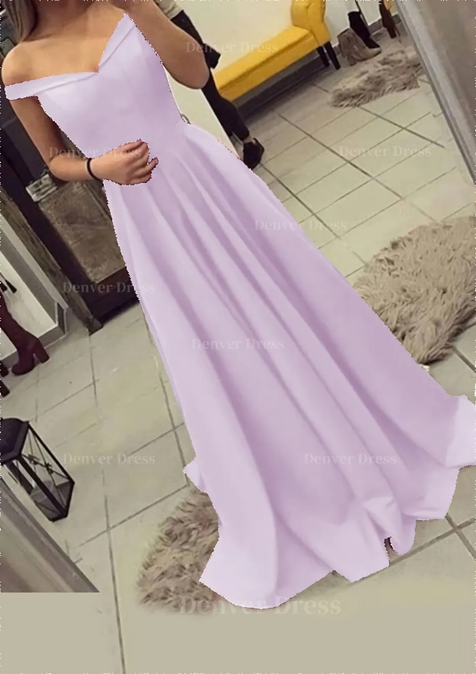 Charmeuse Prom Dress A-Line/Princess V-Neck Sweep Train