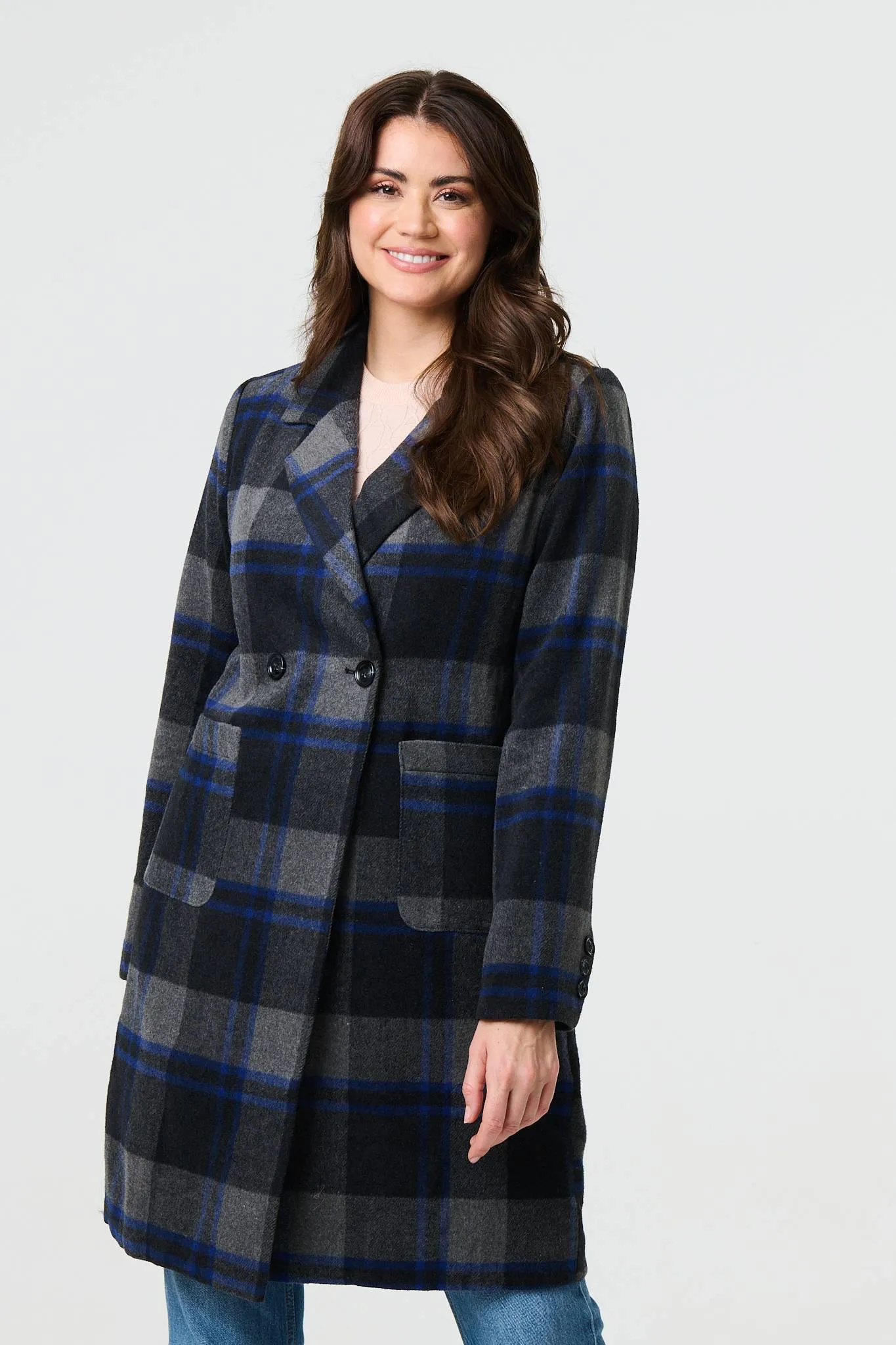 Checked Double Breasted Blazer Jacket