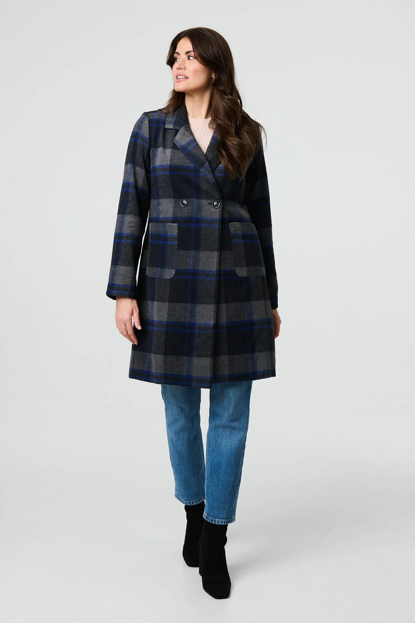 Checked Double Breasted Blazer Jacket