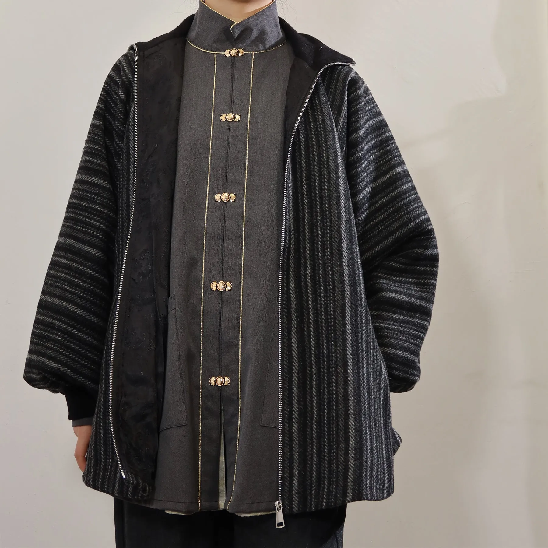 Chen Ji 沉寂 Silence Modernized Men's Wool Tweed Zip-Up Jacket