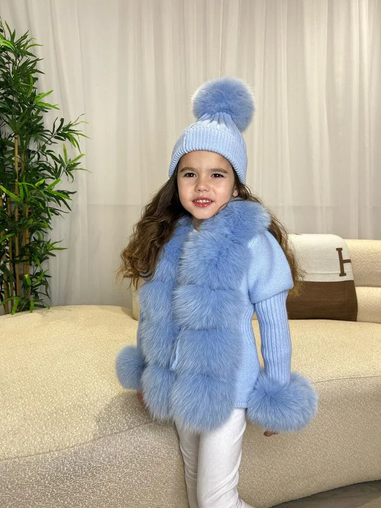 Childrens Baby Blue Luxury Fur Cardigan