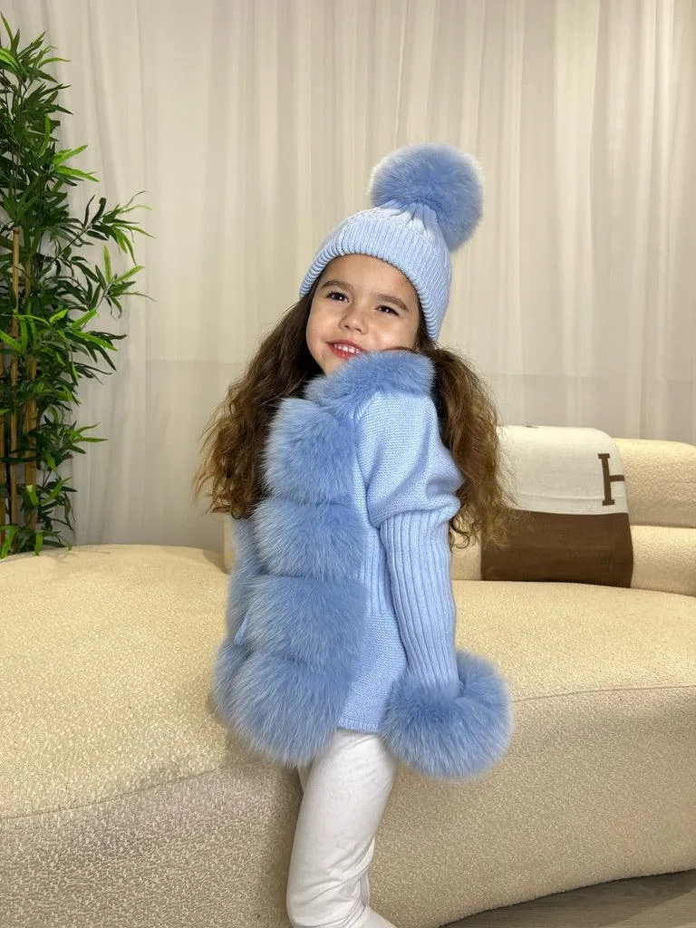 Childrens Baby Blue Luxury Fur Cardigan