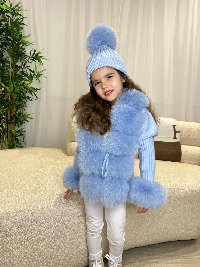 Childrens Baby Blue Luxury Fur Cardigan