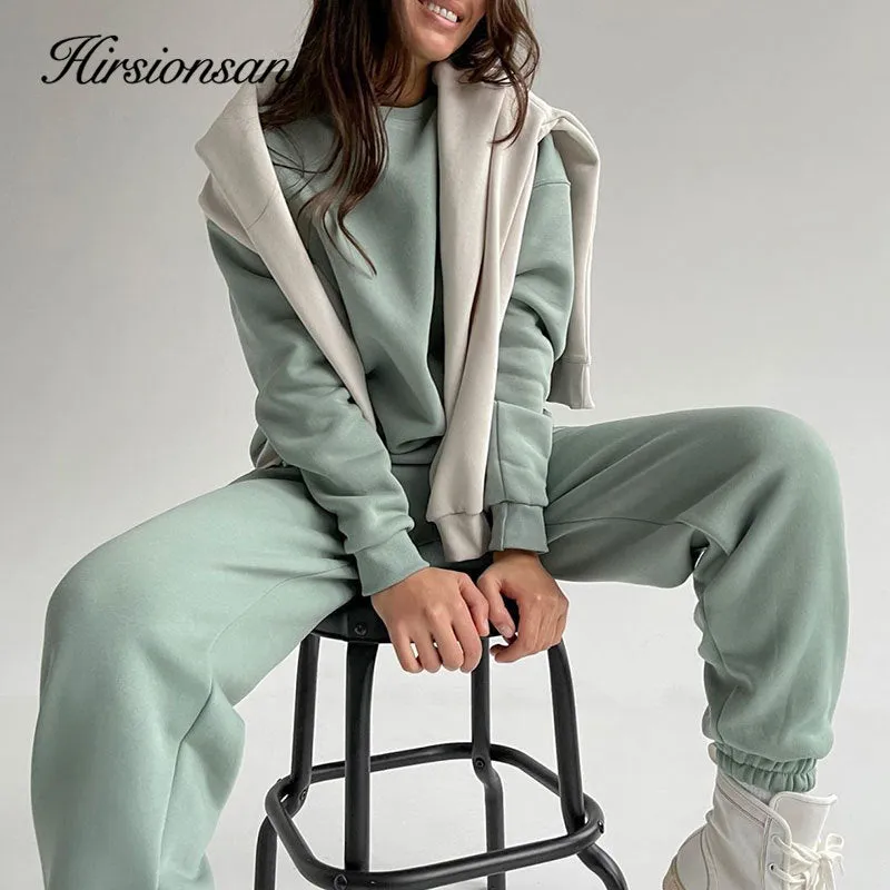 Christmas Gift Cotton Sets Women 2022 New Autumn Winter Warm Casual Two Pieces Fleece Tops and Pants Loose Solid Sweatpants Pullover