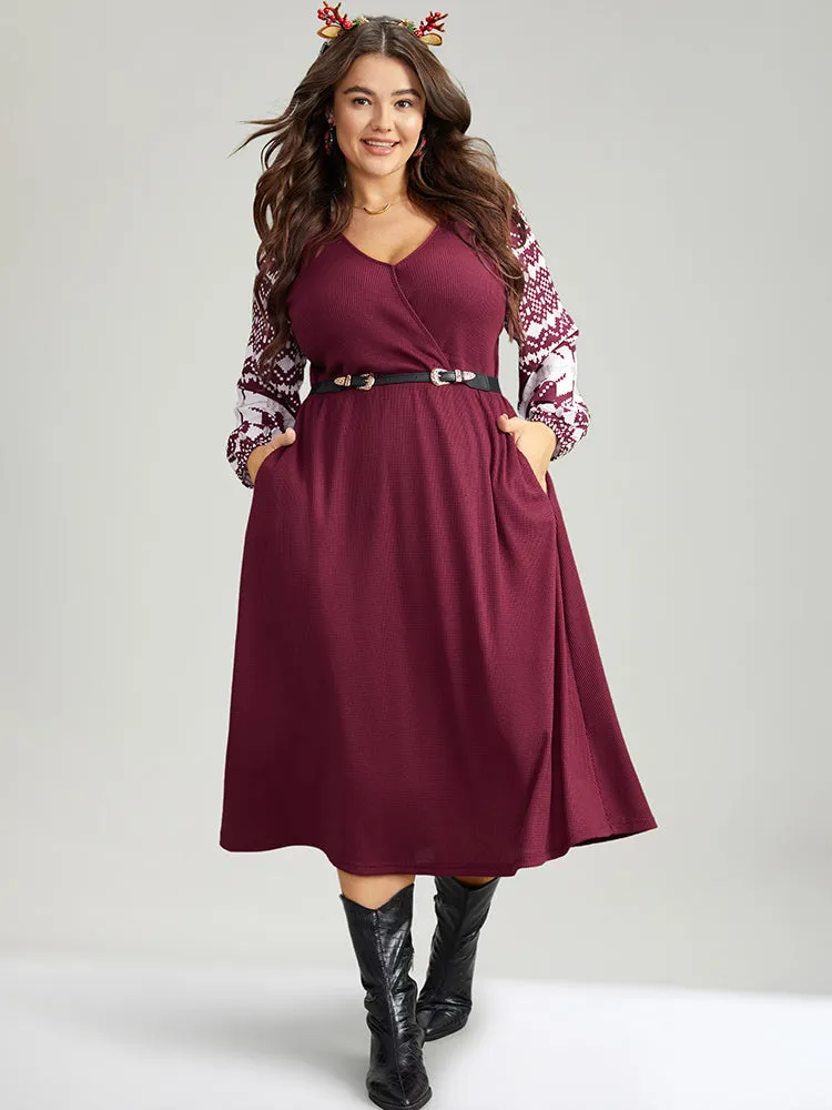 Christmas Patchwork Wrap Pocket Dress