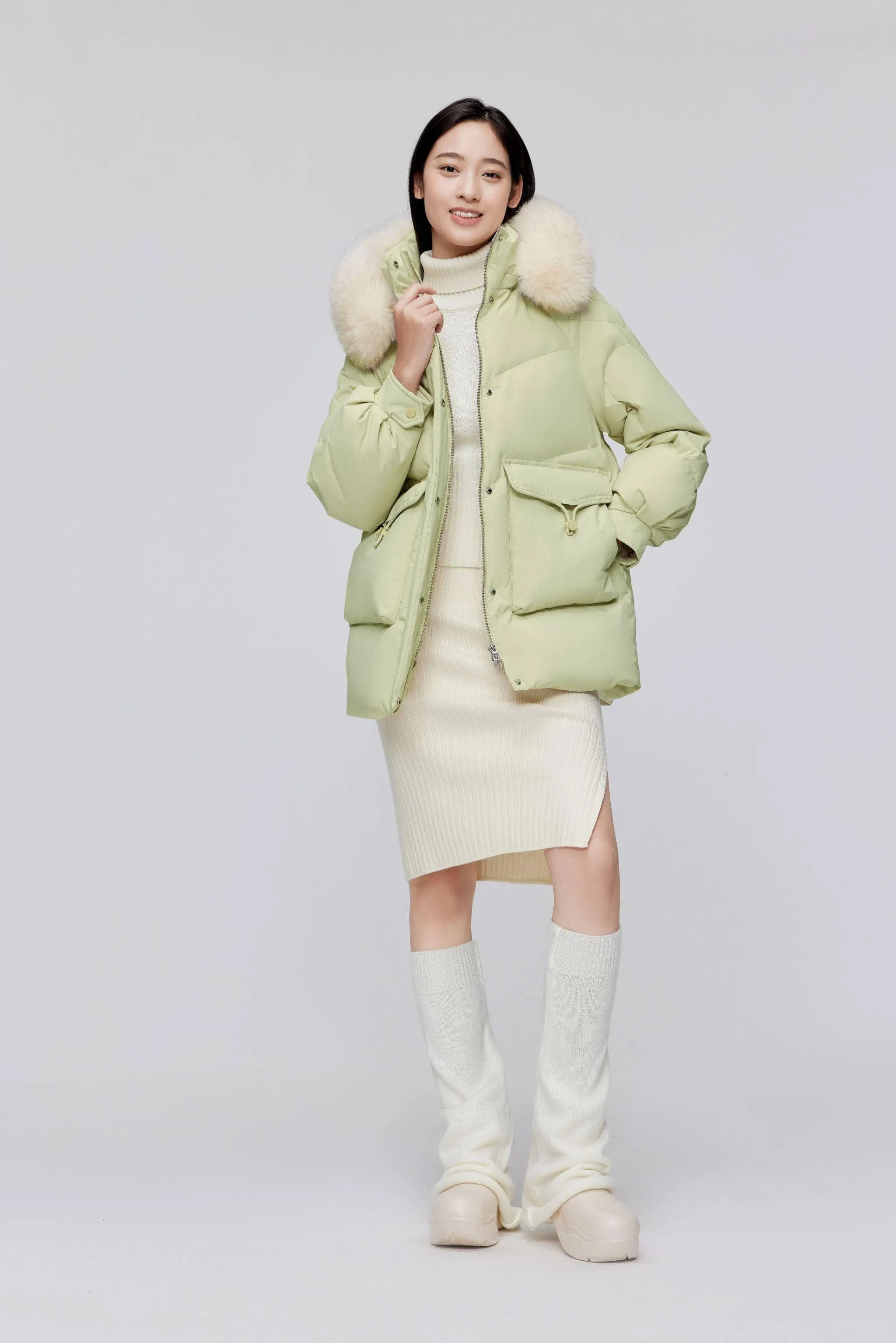 Classic Oversized Down Jacket with Fur 5268