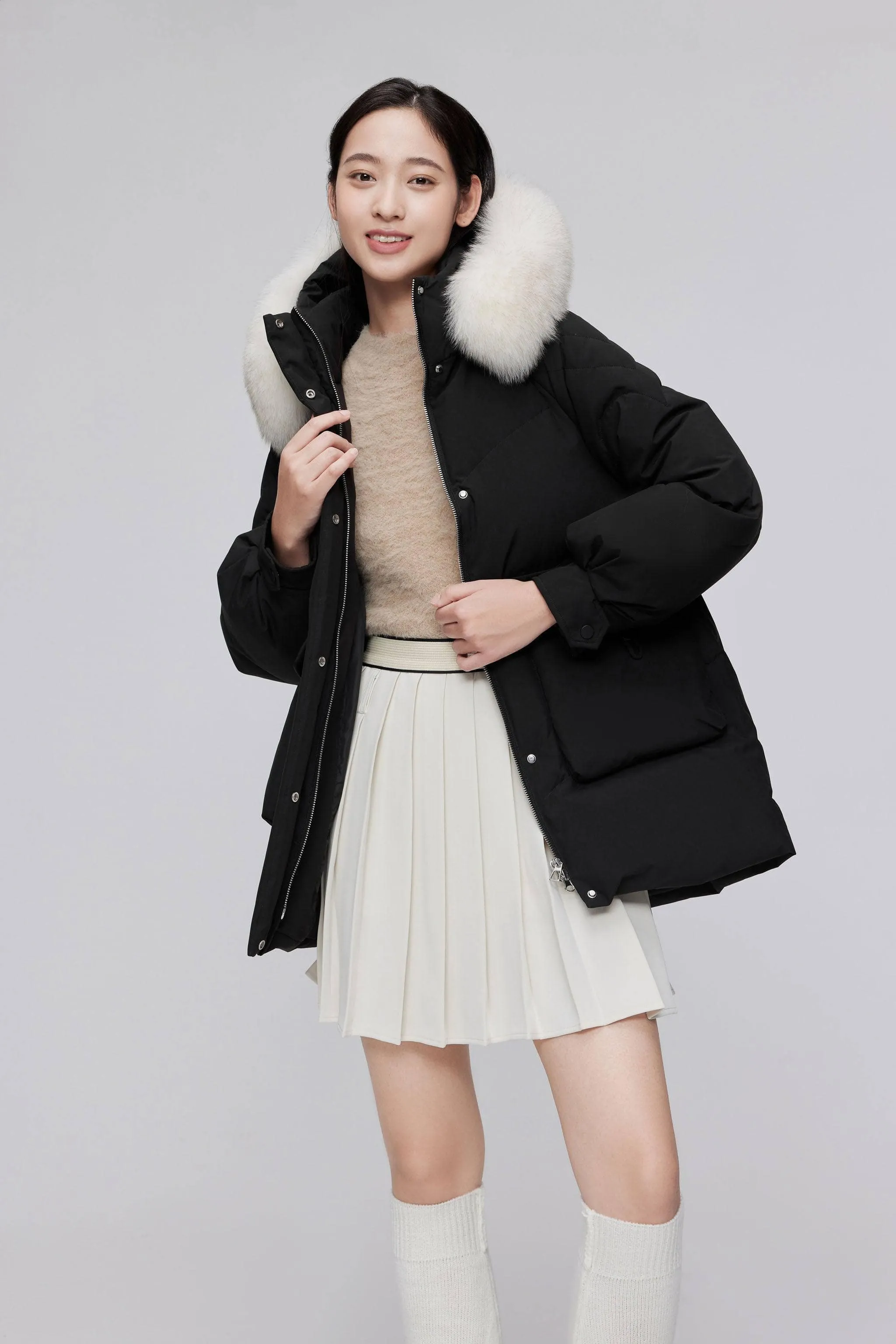 Classic Oversized Down Jacket with Fur 5268