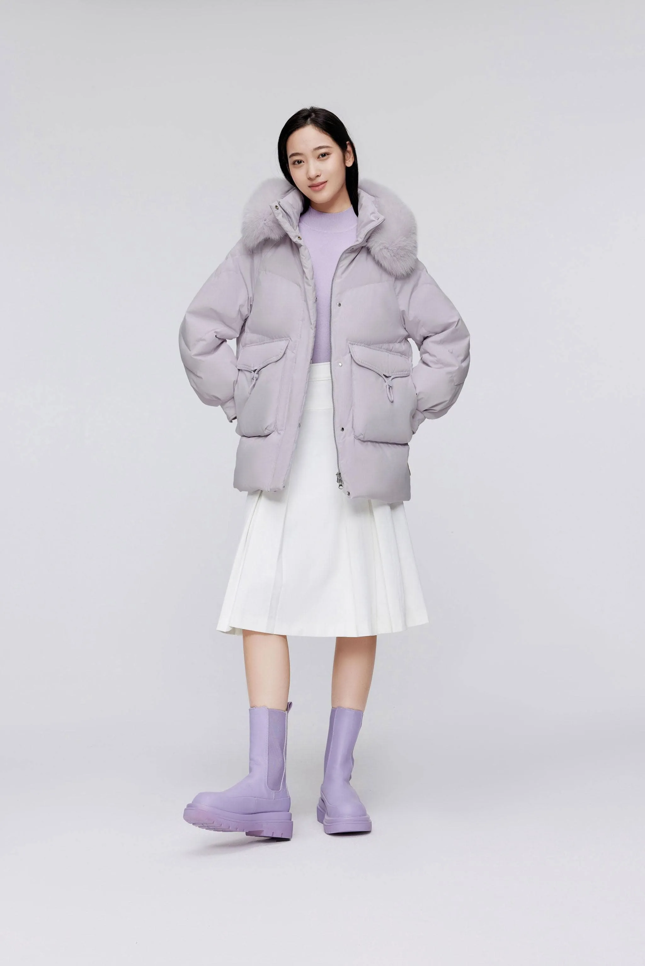 Classic Oversized Down Jacket with Fur 5268