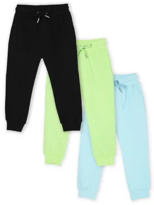 Combo of 3 Winter Sweatpants- Black, Light Blue & Neon Green