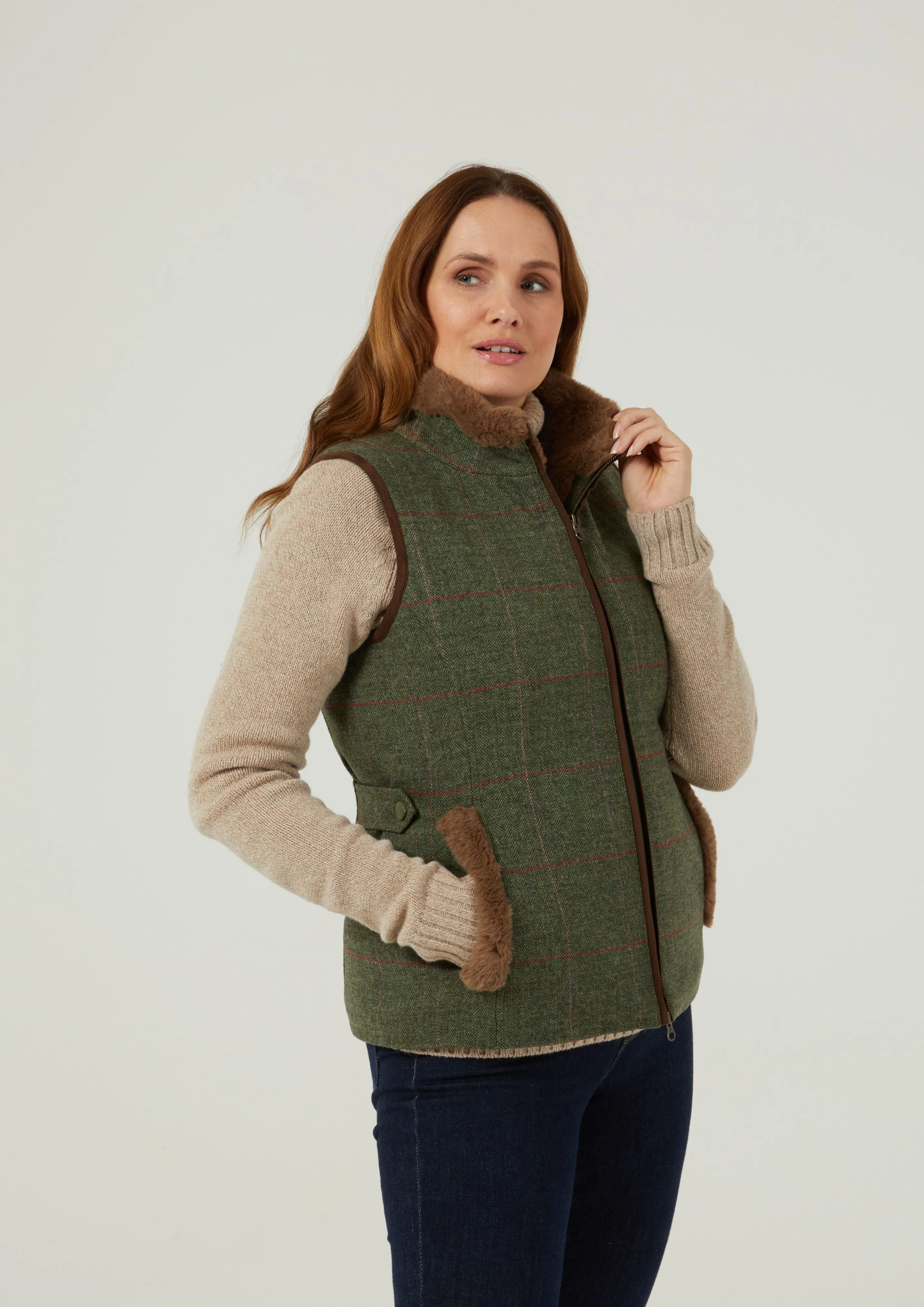 Combrook Ladies Tweed Gilet In Heath - Regular Fit